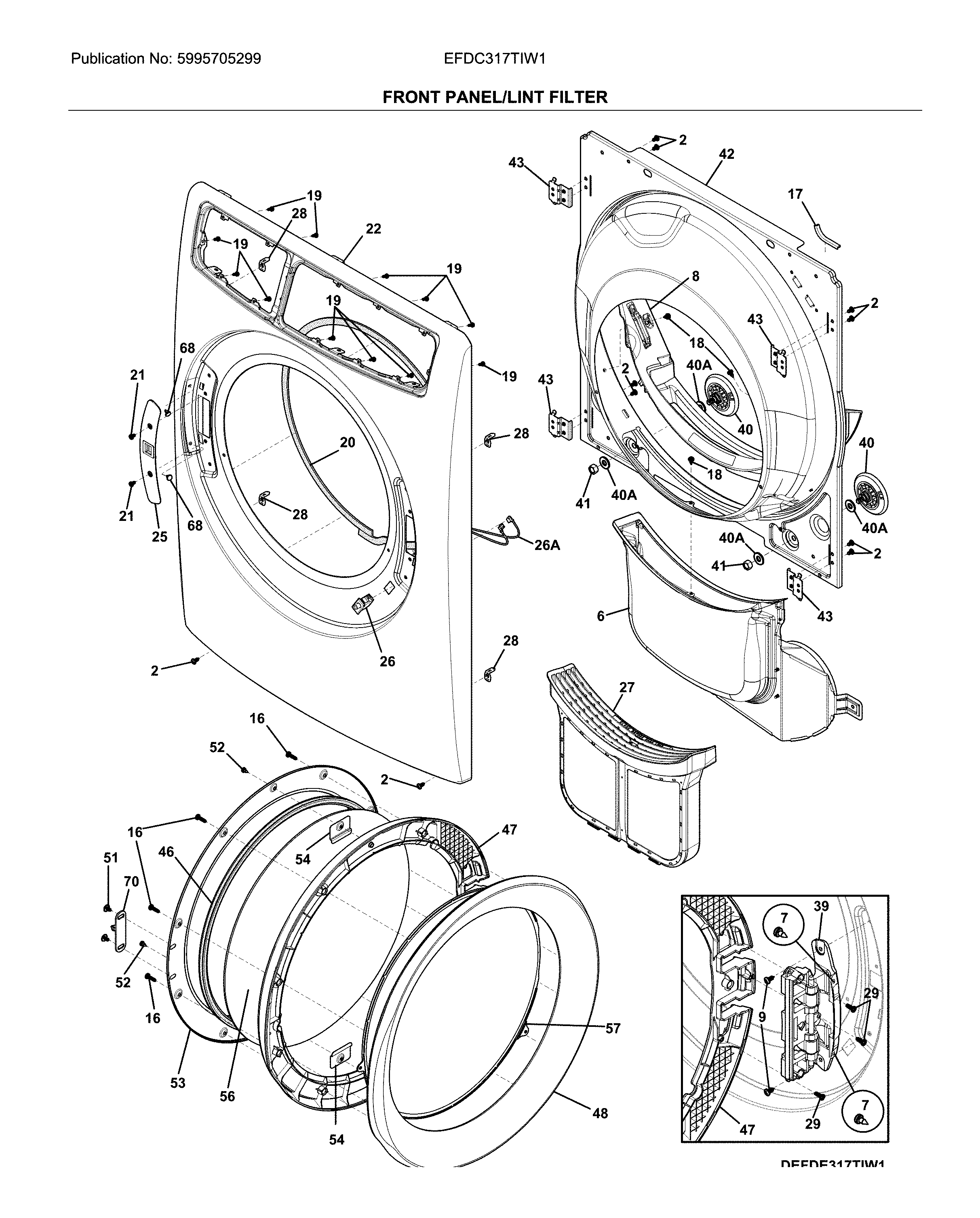 Electrolux EFDC317TIW1 front panel/lint filter diagram