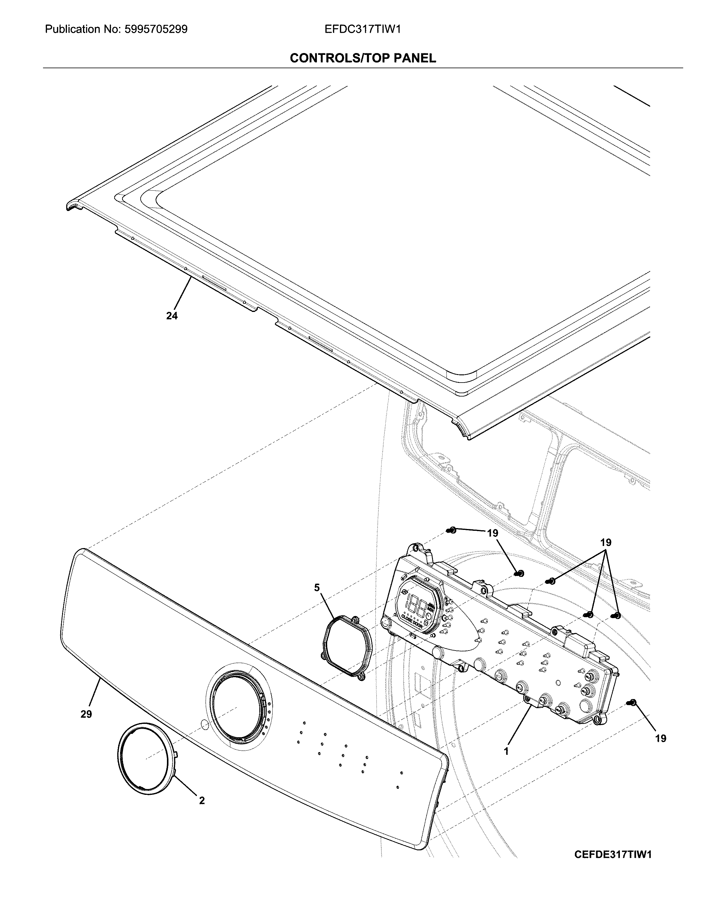 Electrolux EFDC317TIW1 controls/top panel diagram