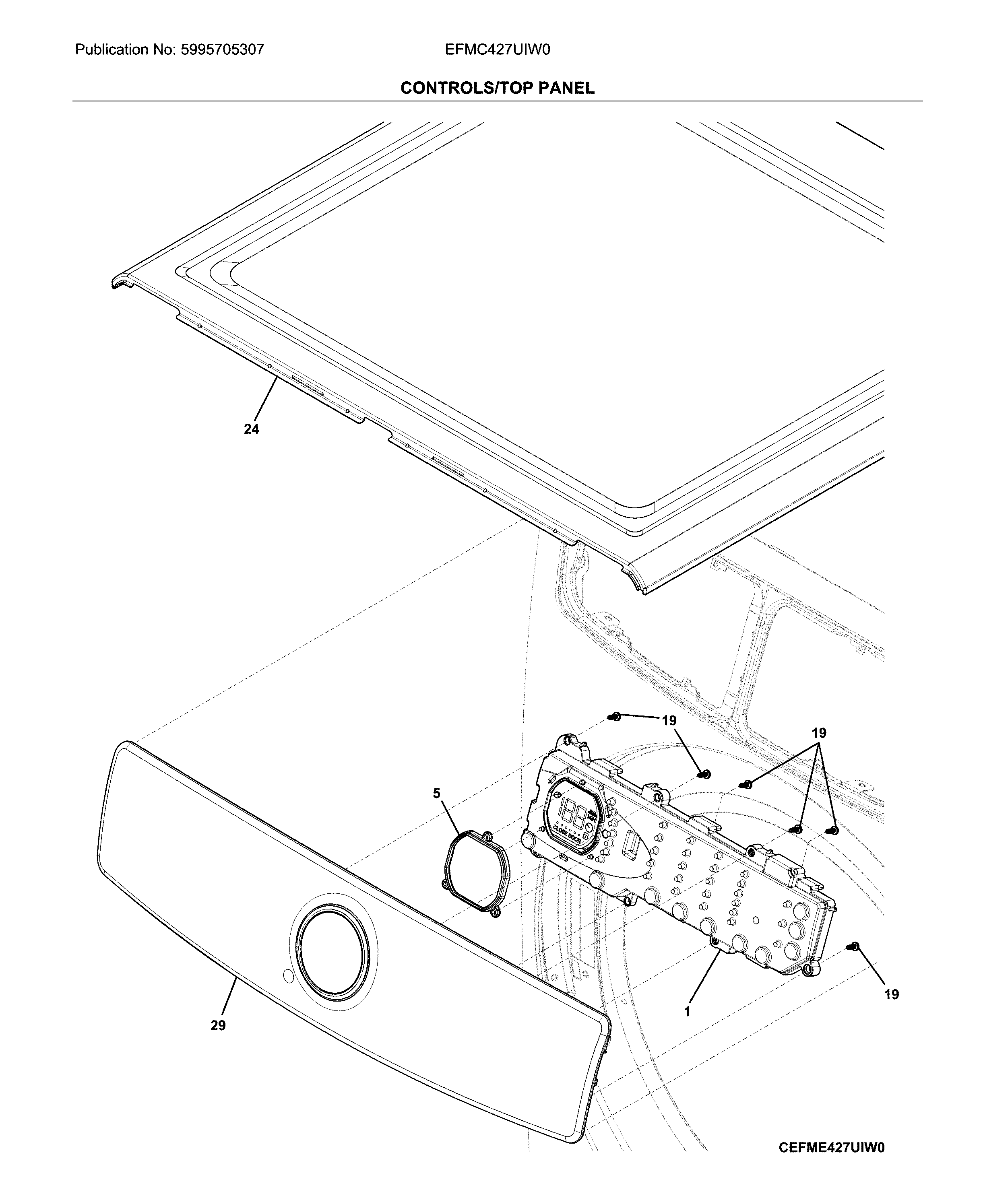 Electrolux EFMC427UIW0 controls/top panel diagram