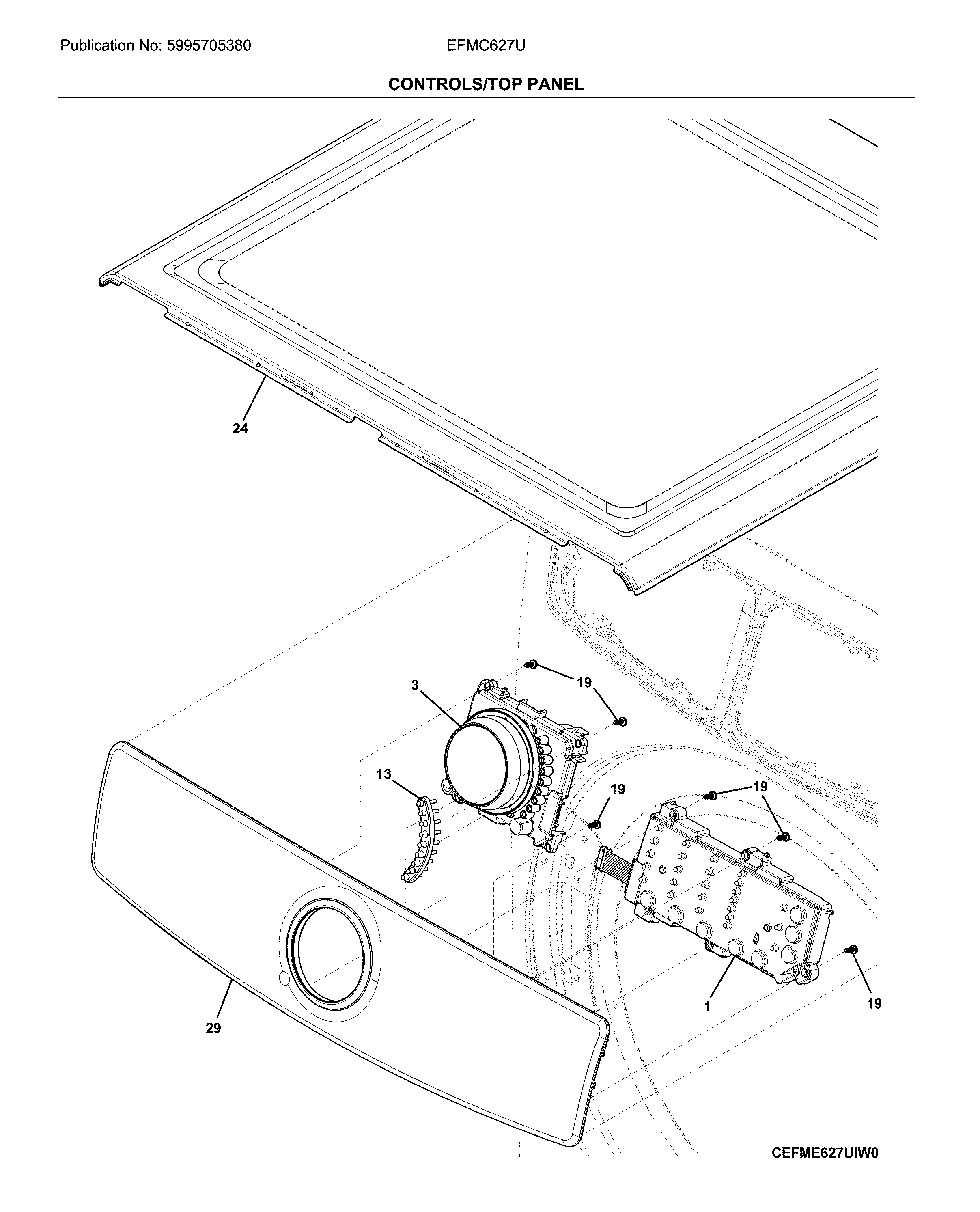 Electrolux EFMC627UIW0 controls/top panel diagram