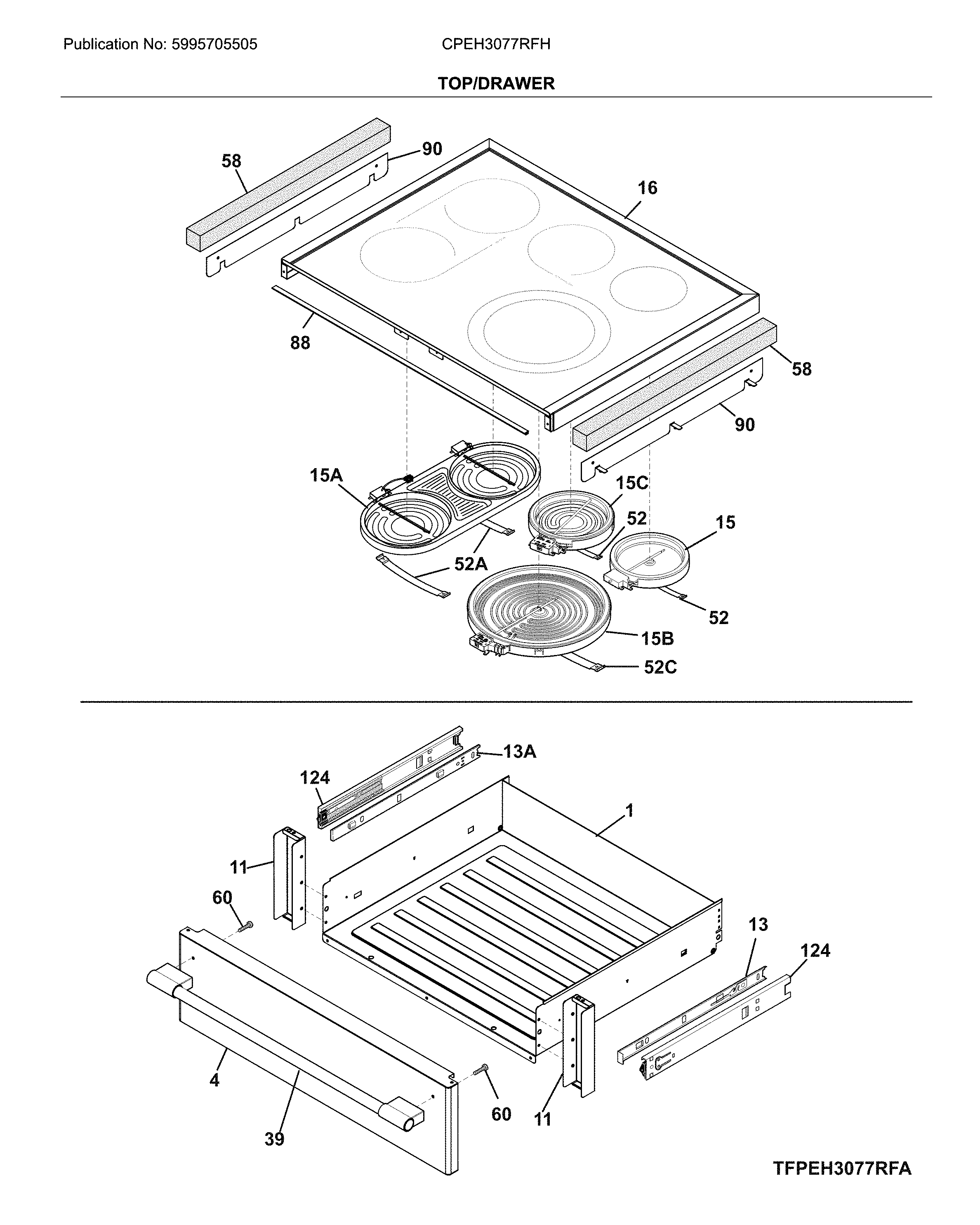 Frigidaire CPEH3077RFH top/drawer diagram