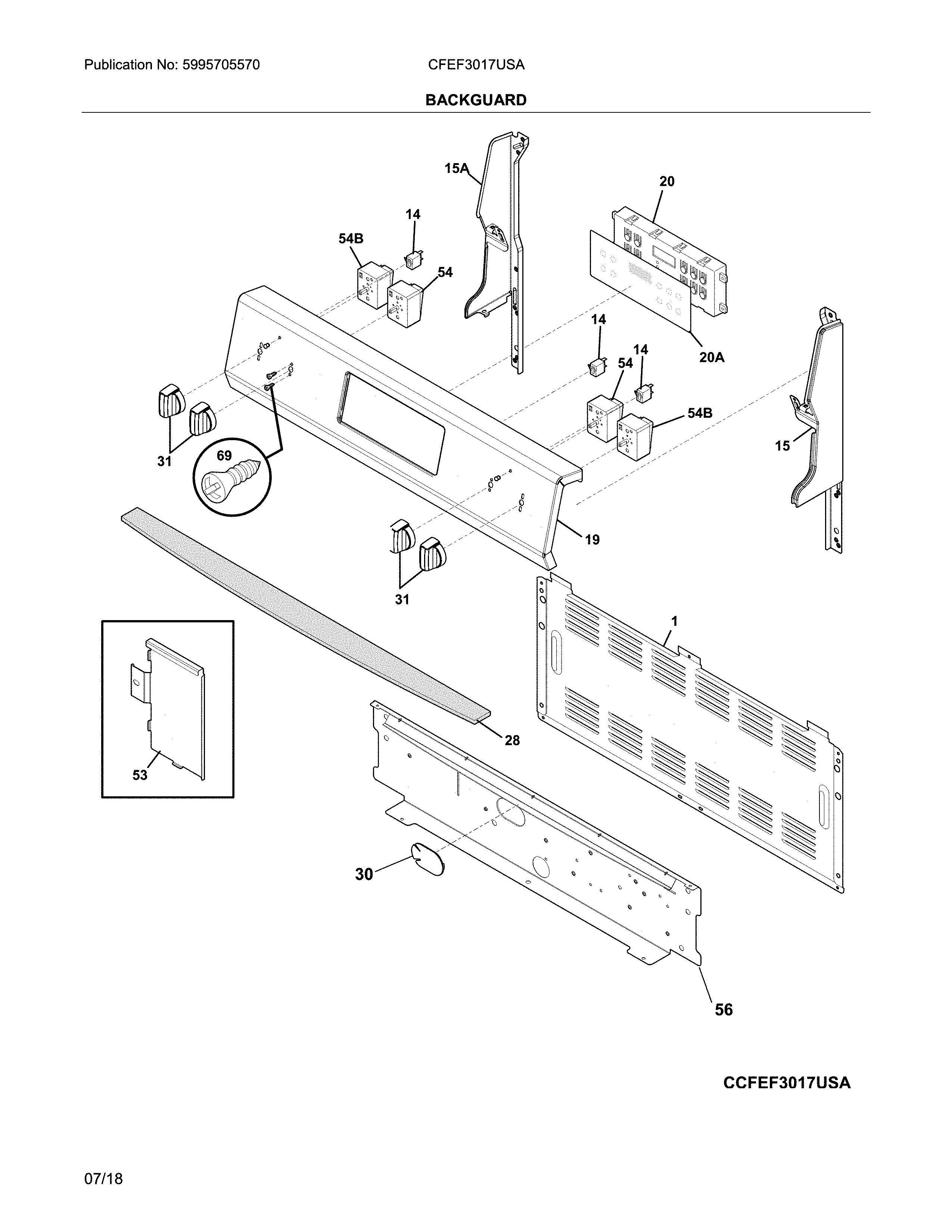 Frigidaire CFEF3017USA backguard diagram