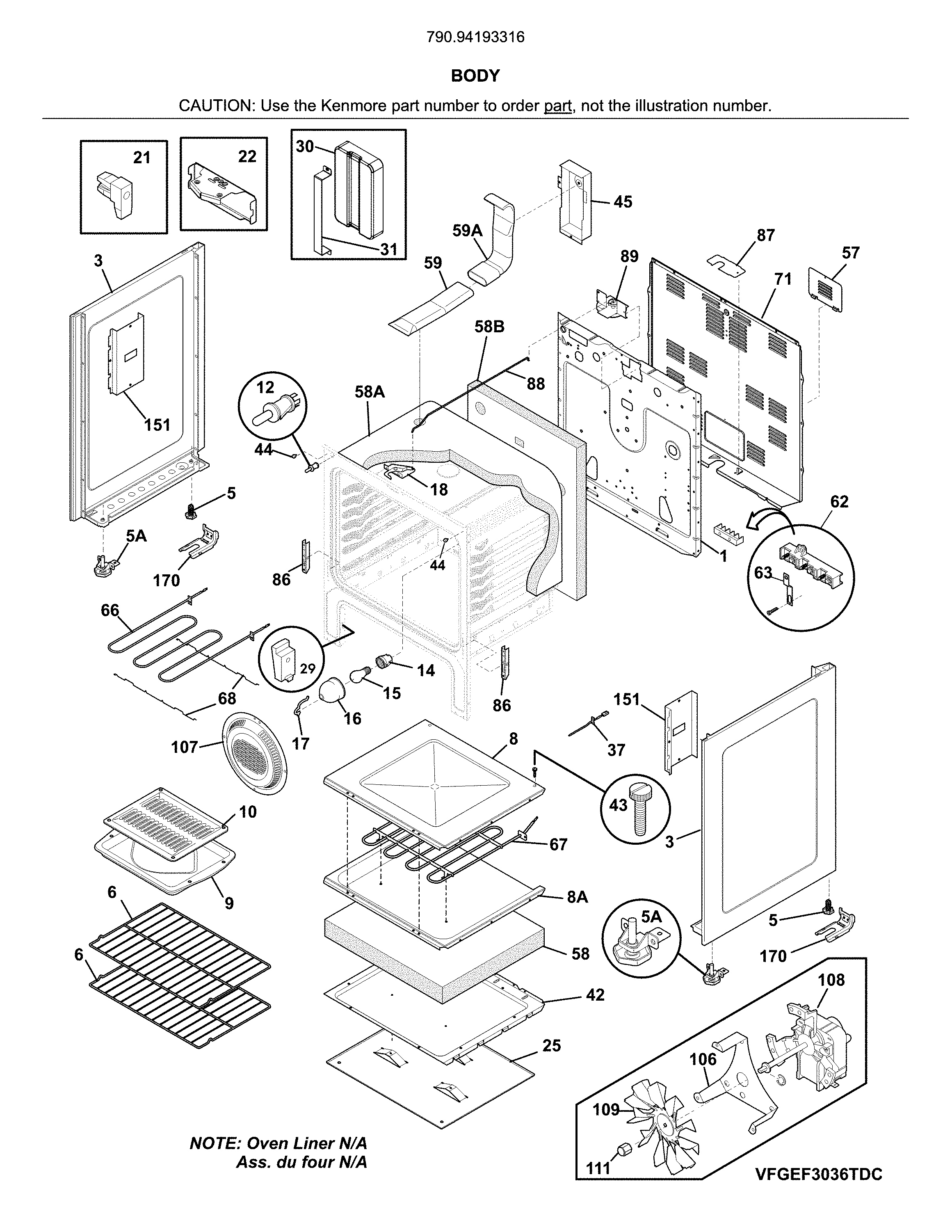 Kenmore 79094193316 body diagram