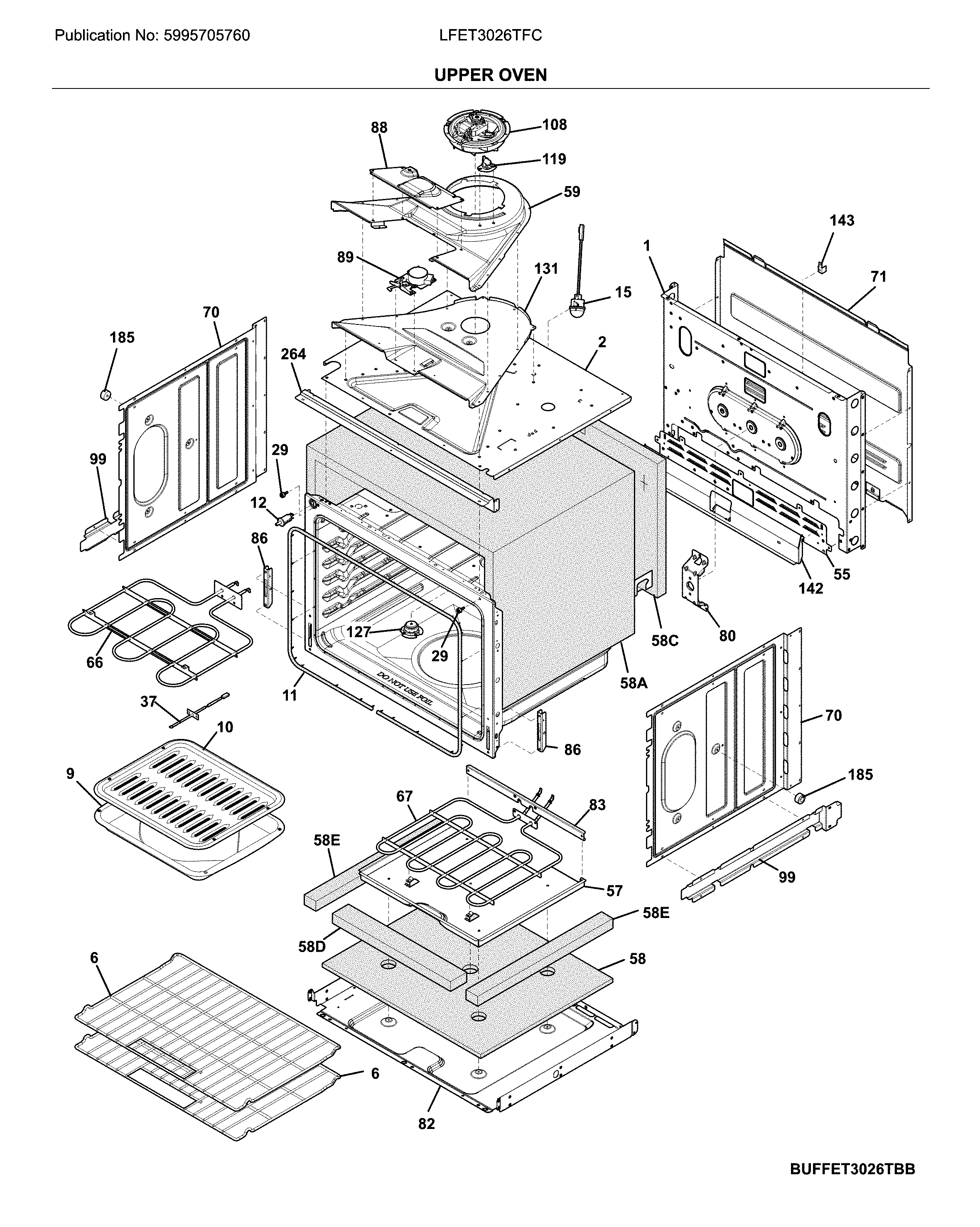 Frigidaire LFET3026TFC upper oven diagram