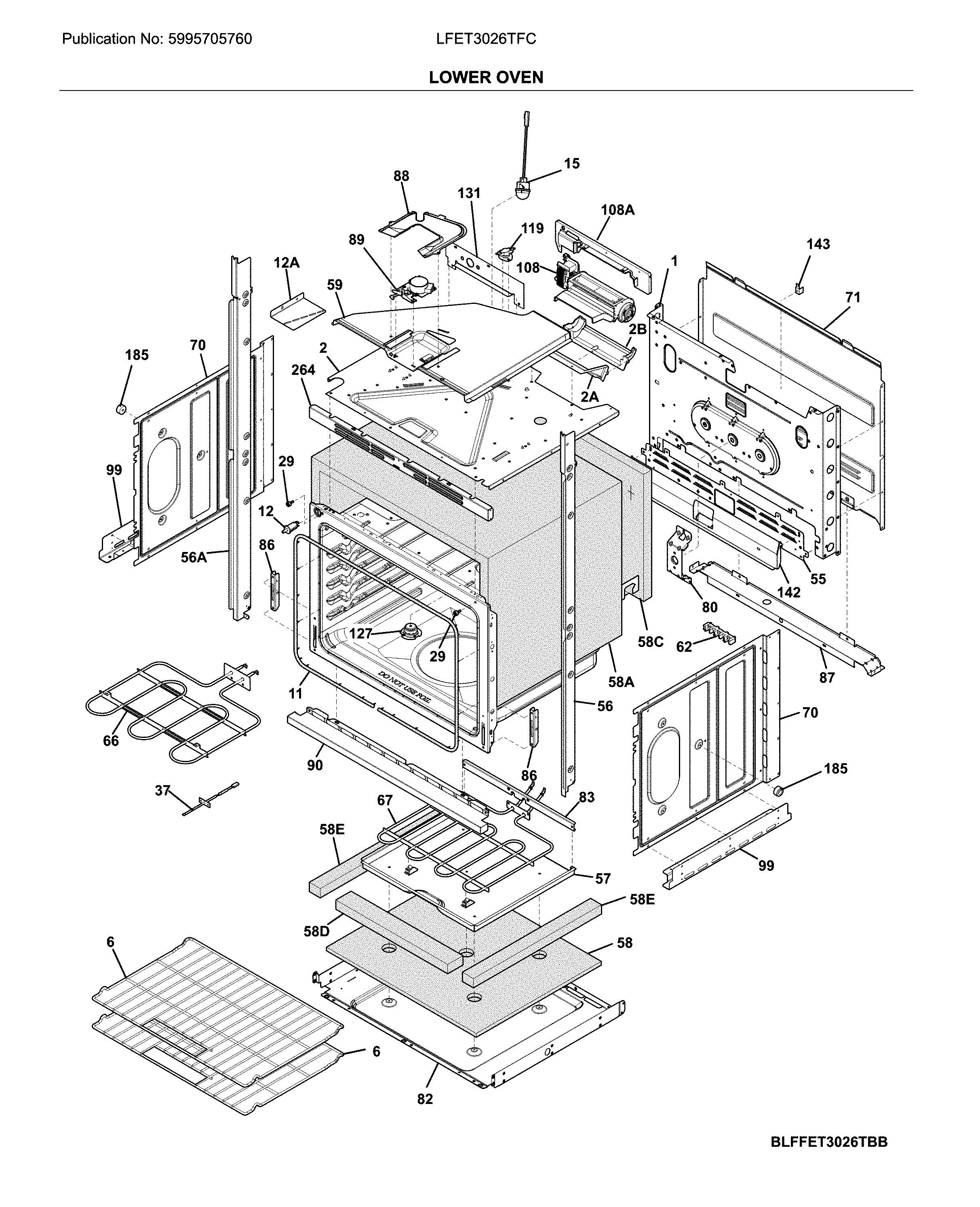 Frigidaire LFET3026TFC lower oven diagram