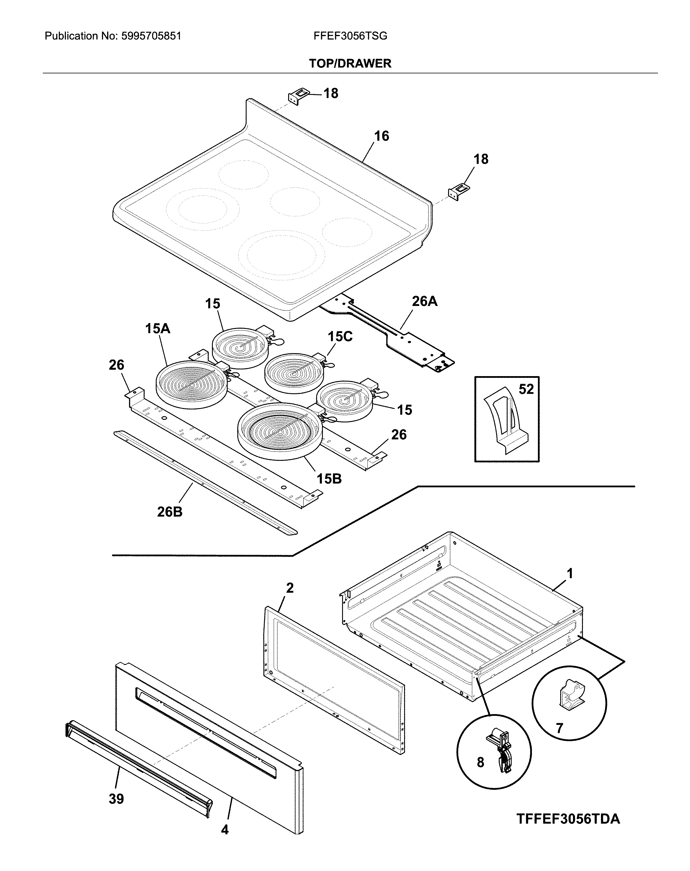 Frigidaire FFEF3056TSG top/drawer diagram