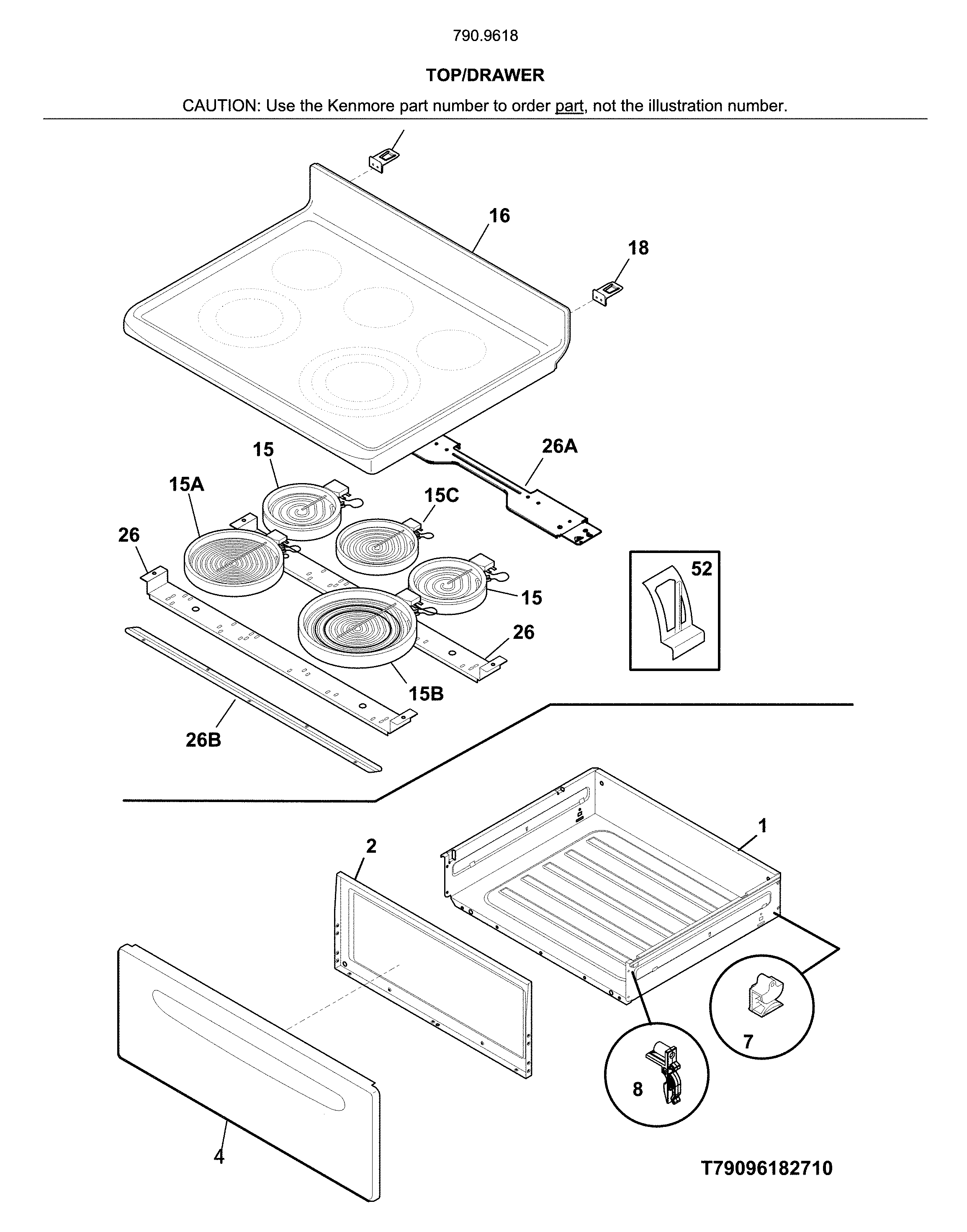Kenmore 79096182713 top/drawer diagram