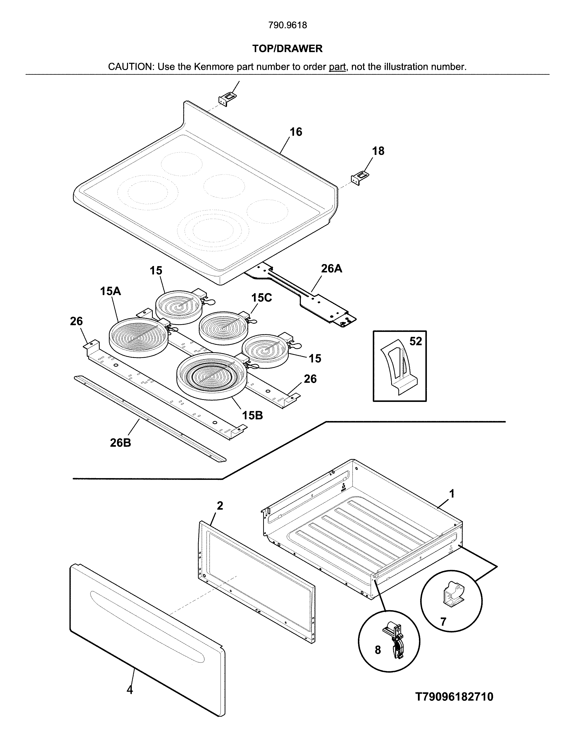 Kenmore 79096182714 top/drawer diagram