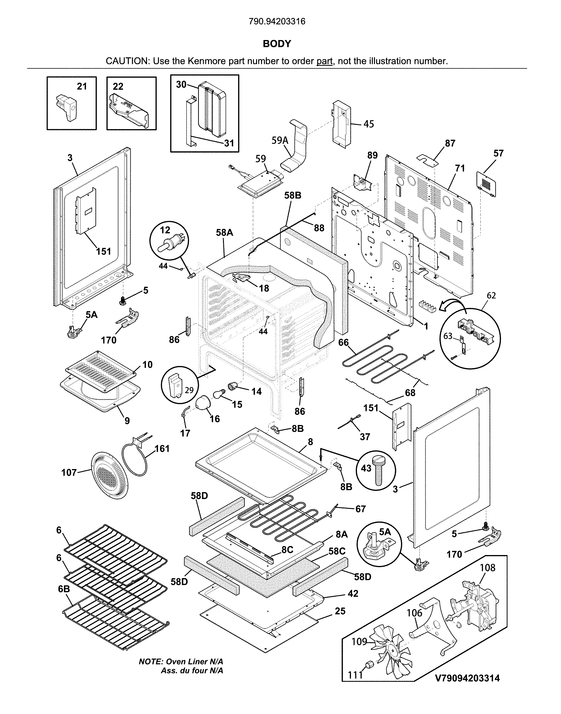 Kenmore 79094203316 body diagram