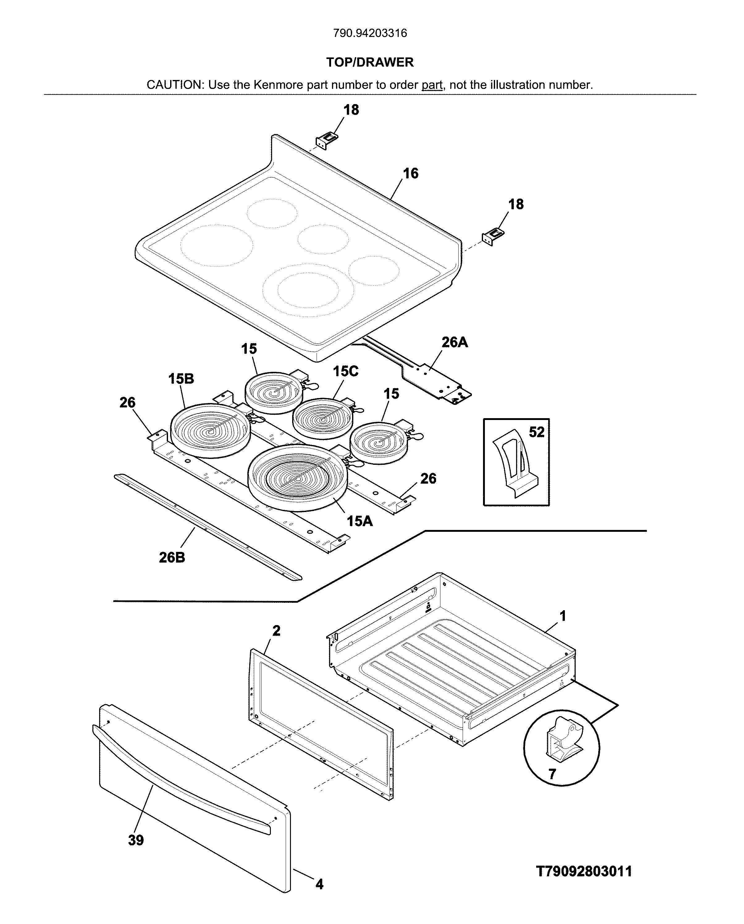 Kenmore 79094203316 top/drawer diagram