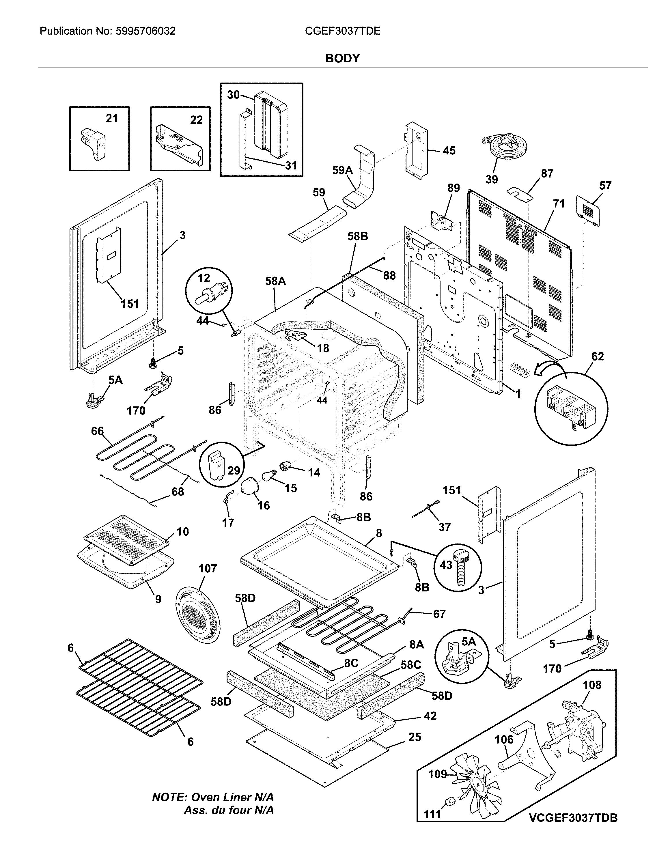 Frigidaire CGEF3037TDE body diagram