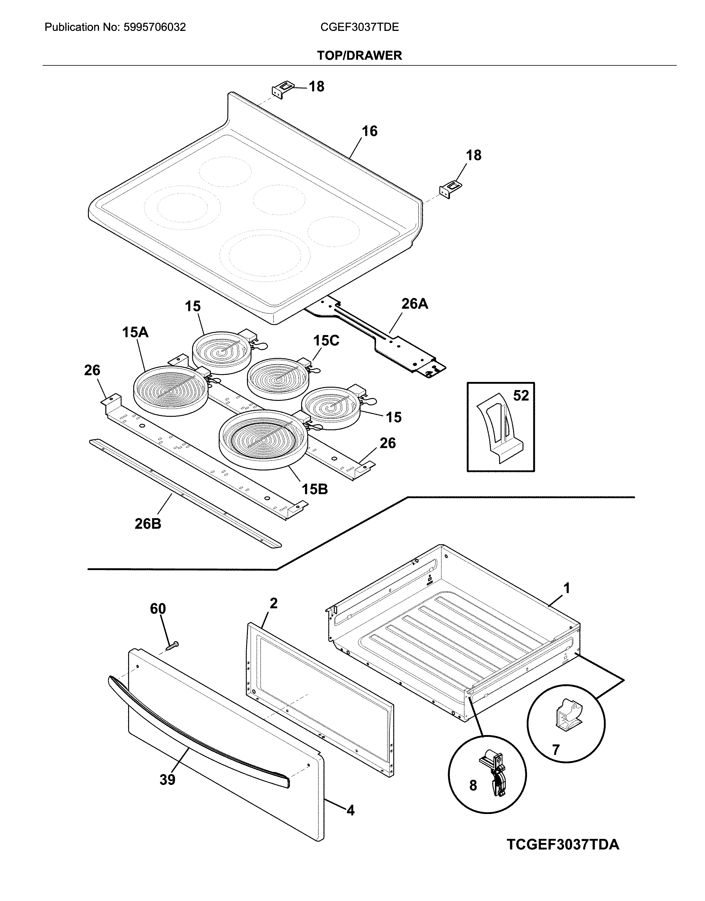 Frigidaire CGEF3037TDE top/drawer diagram