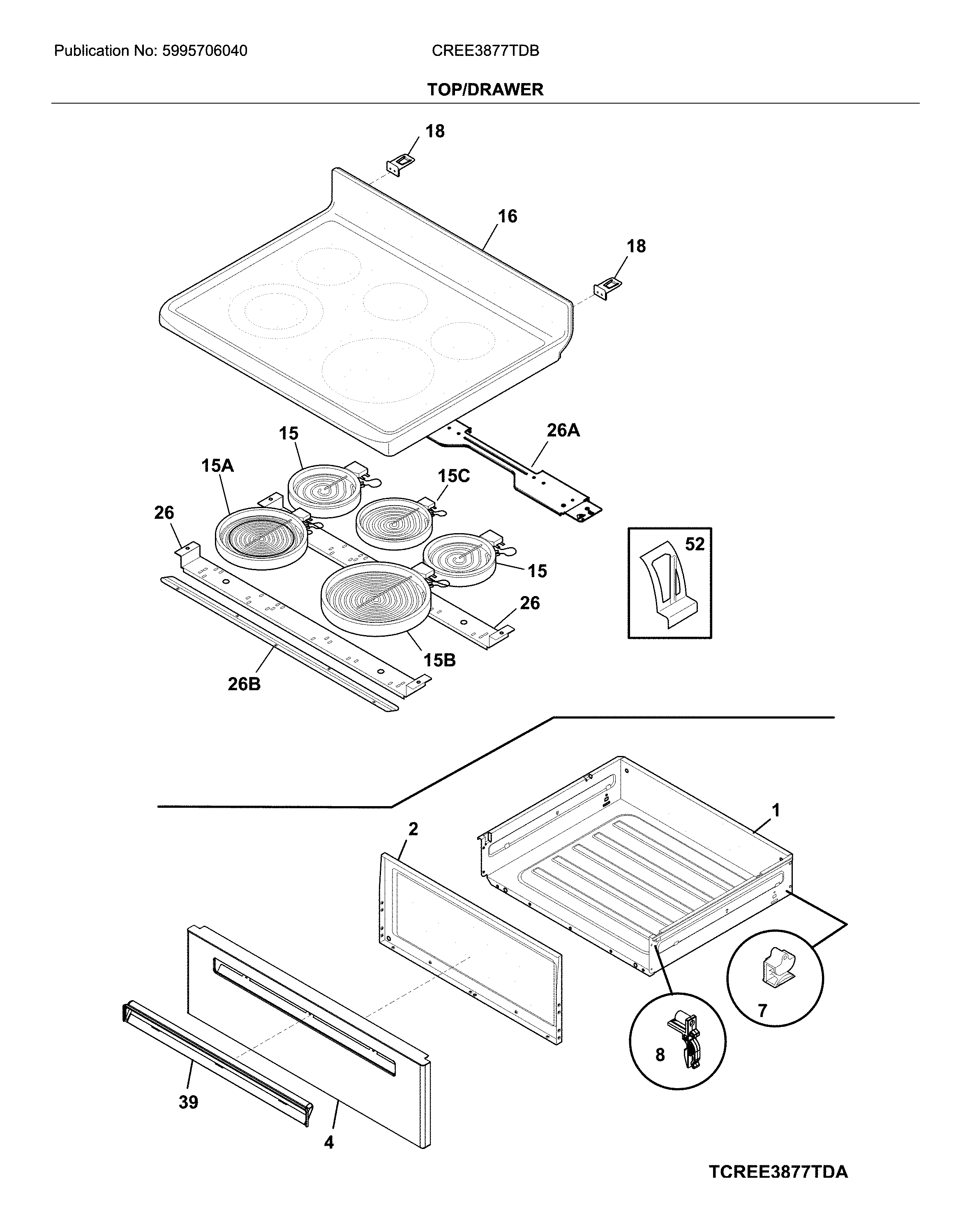 Crosley CREE3877TDB top/drawer diagram