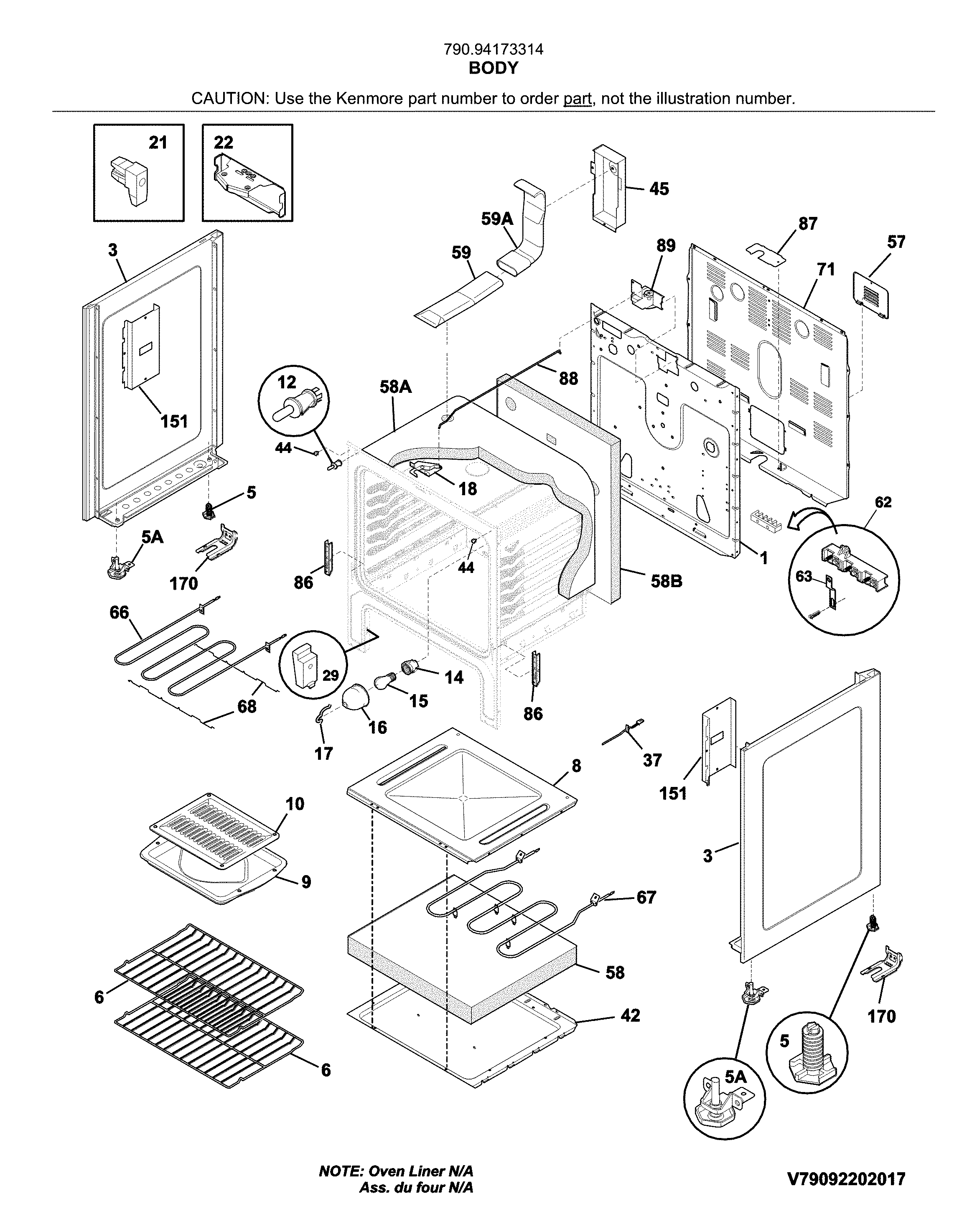 Kenmore 79094173314 body diagram