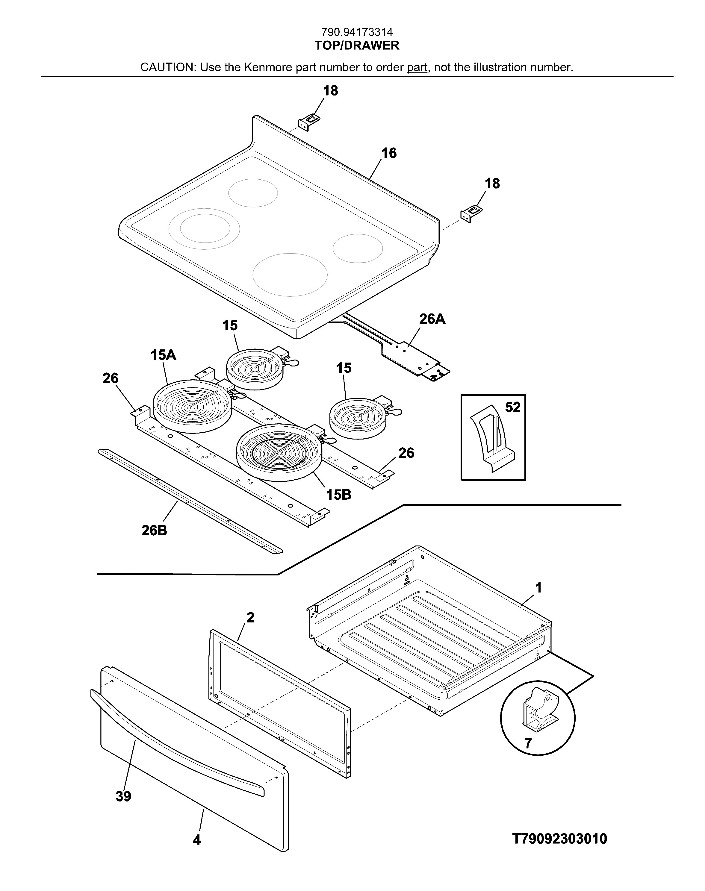 Kenmore 79094173314 top/drawer diagram