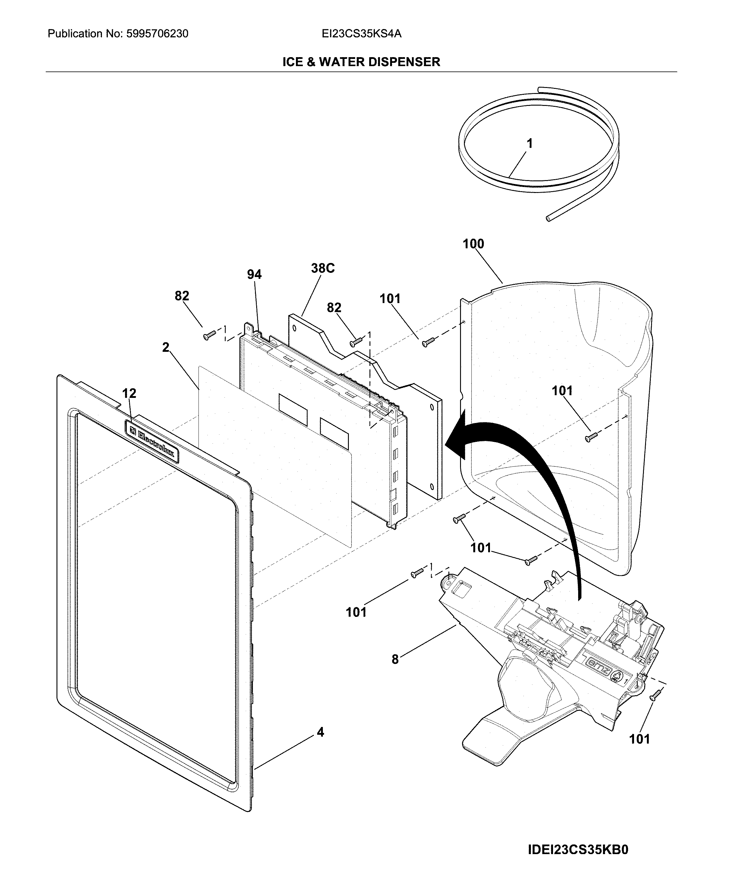 Electrolux EI23CS35KS4A ice & water dispenser diagram