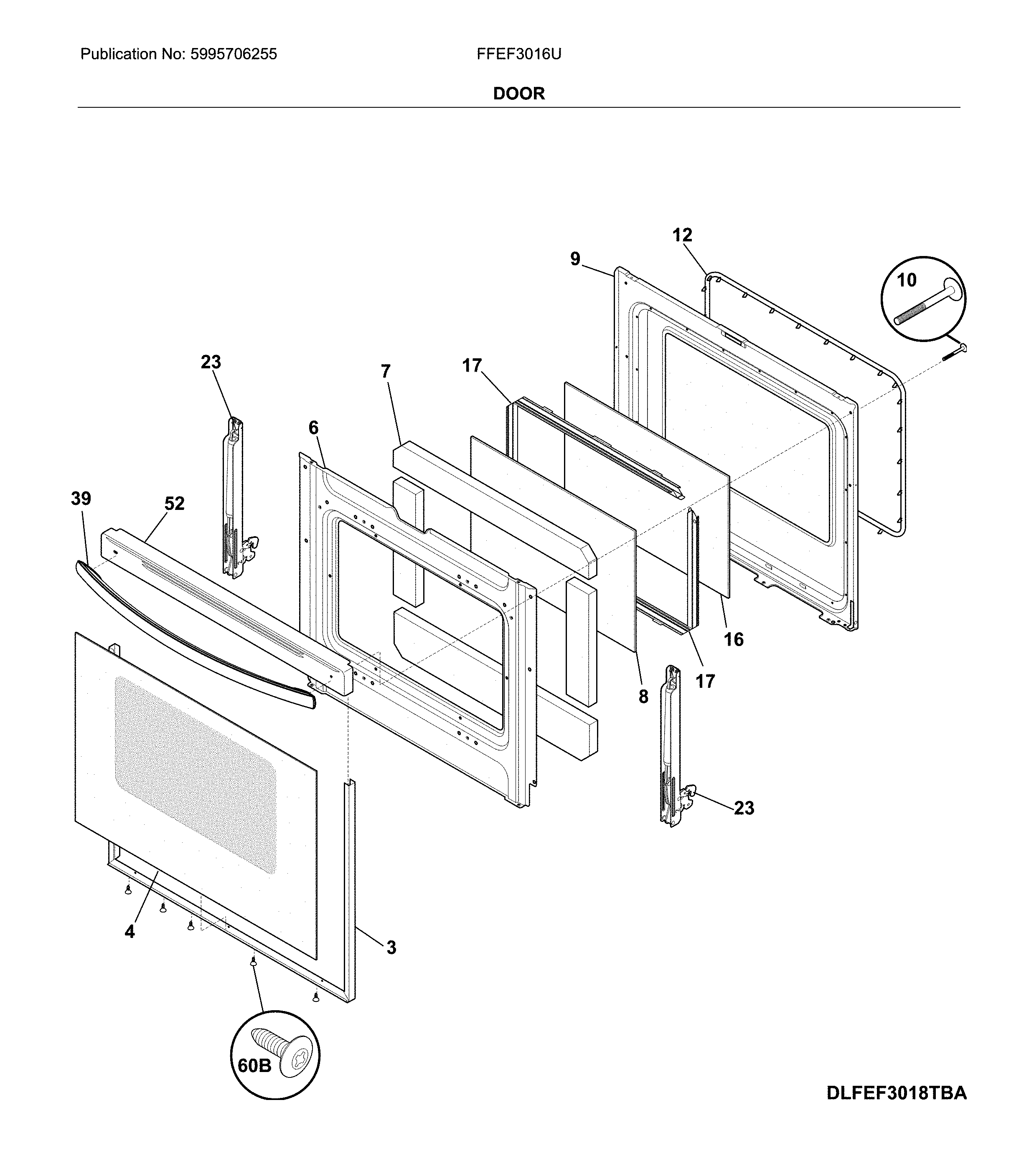 Frigidaire FFEF3016UWB door diagram