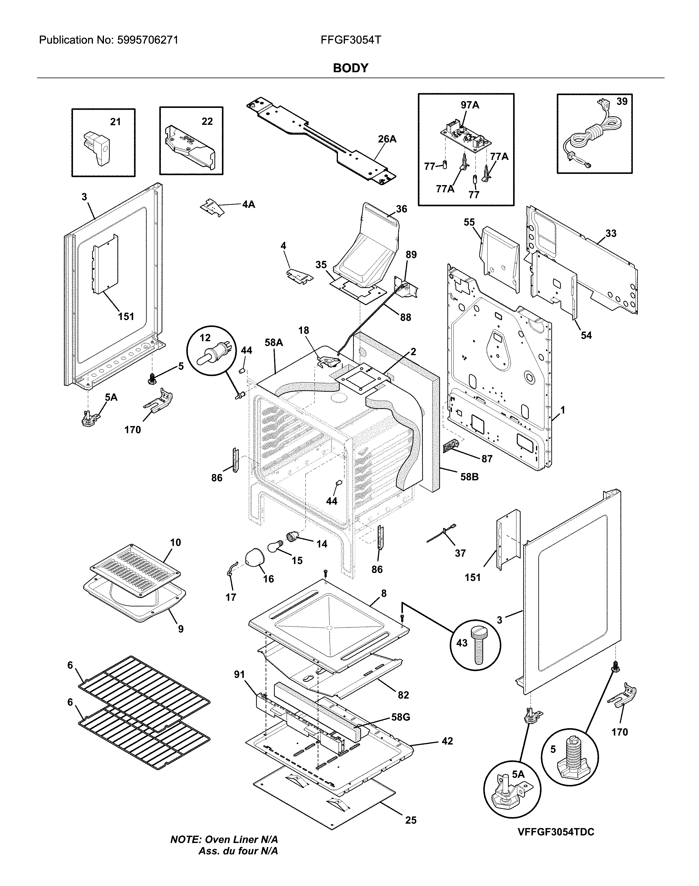 Frigidaire FFGF3054TBC body diagram