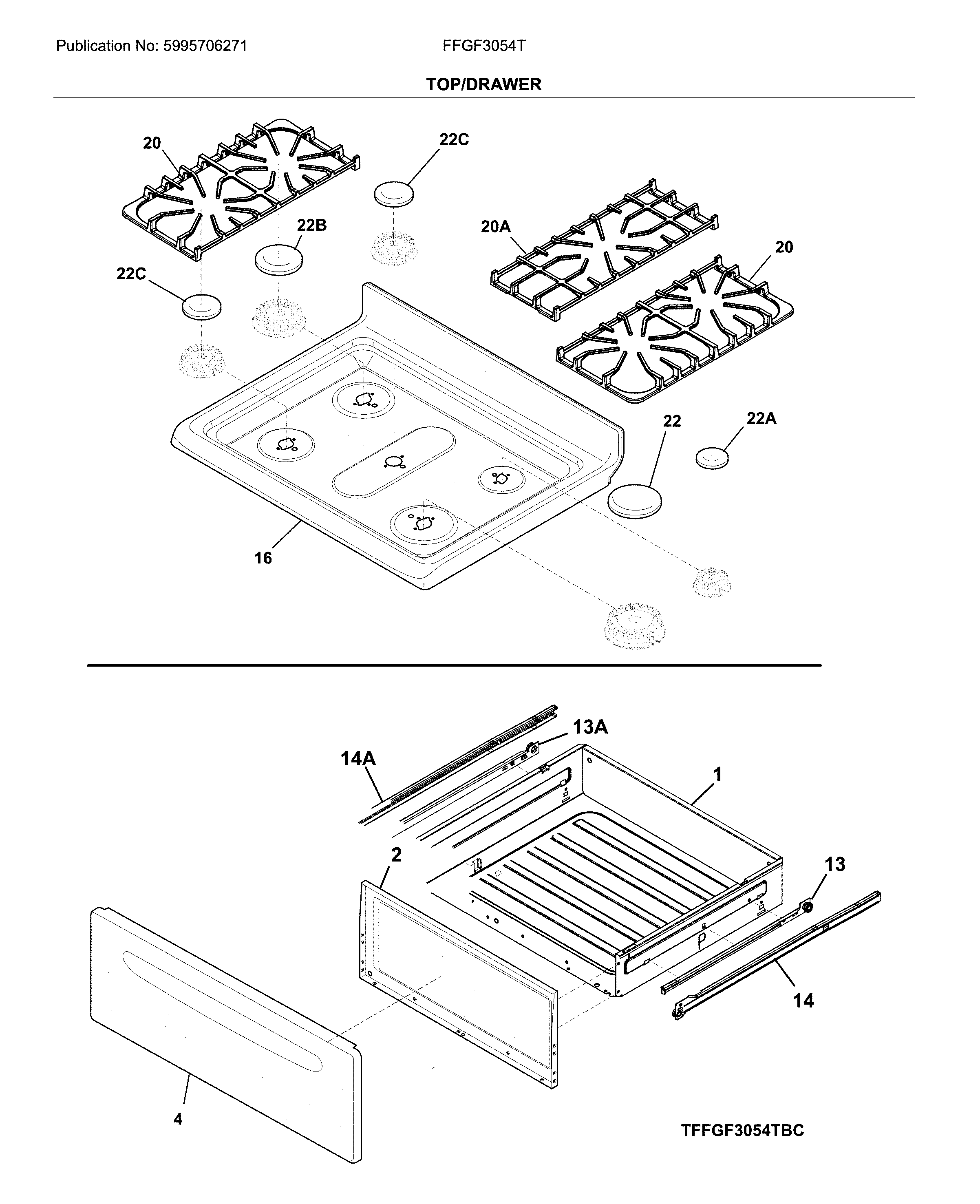 Frigidaire FFGF3054TBC top/drawer diagram