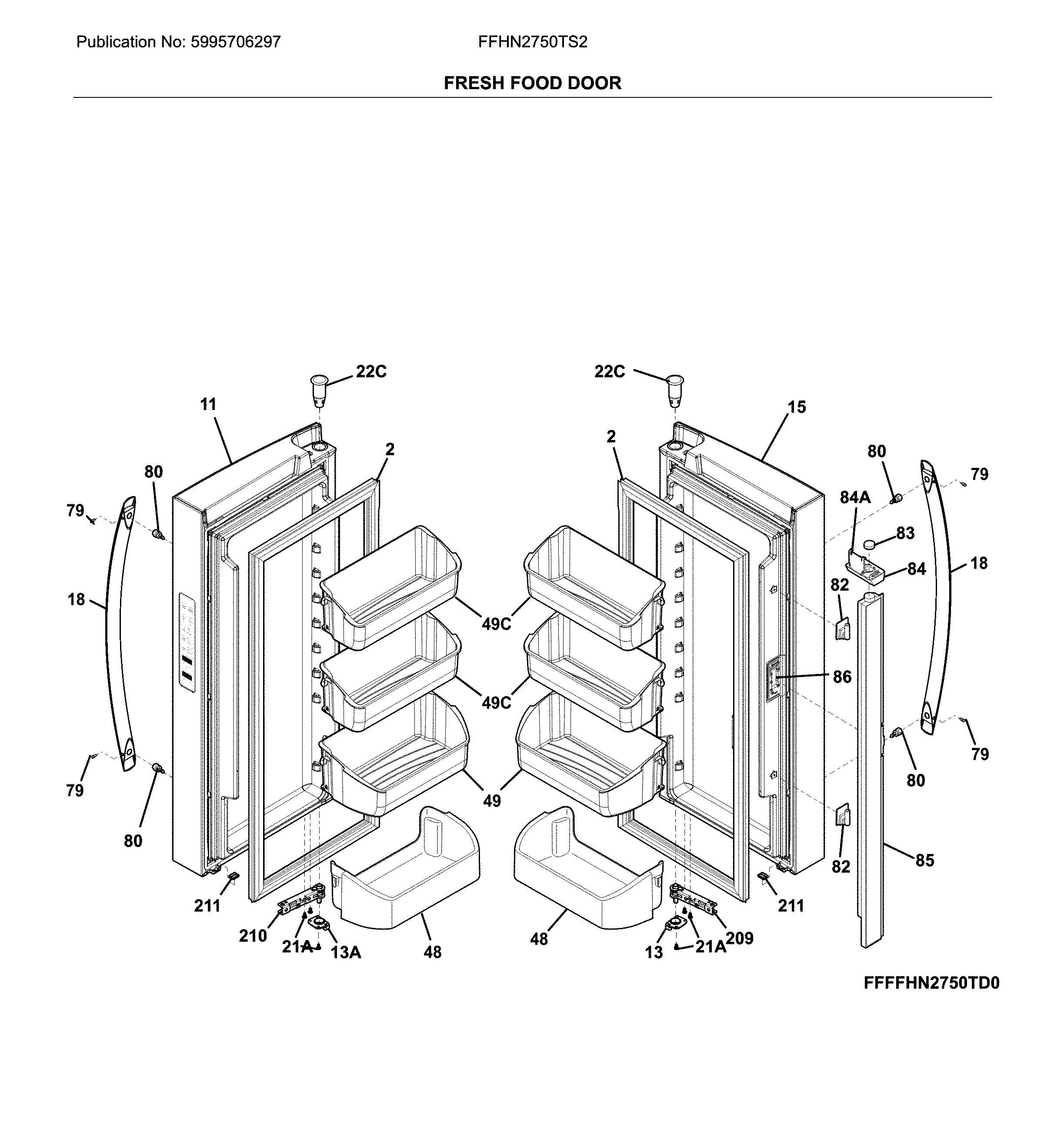 Frigidaire FFHN2750TS2 fresh food door diagram