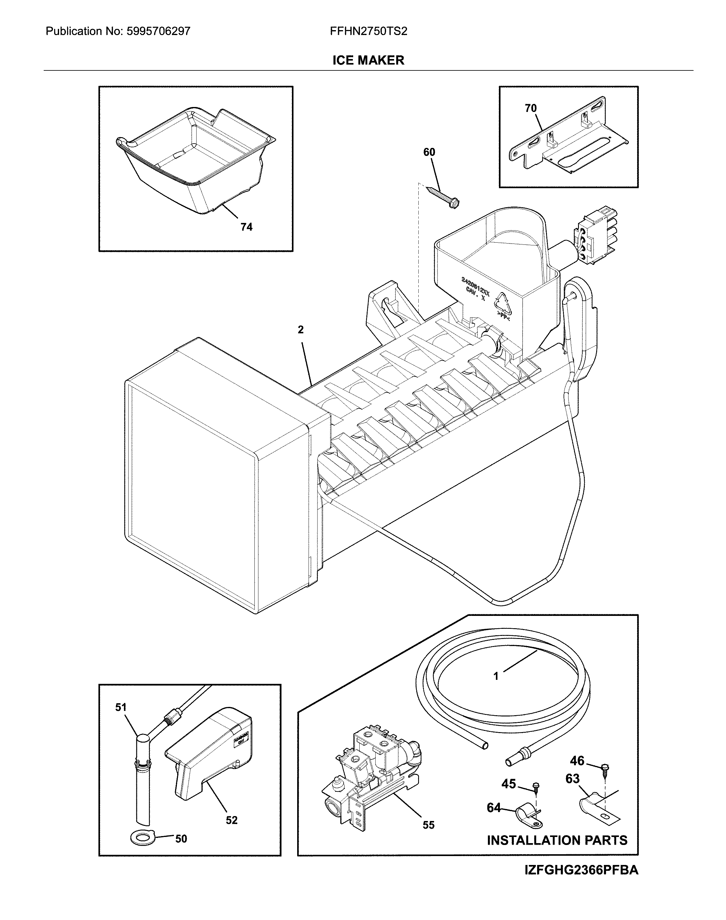 Frigidaire FFHN2750TS2 ice maker diagram