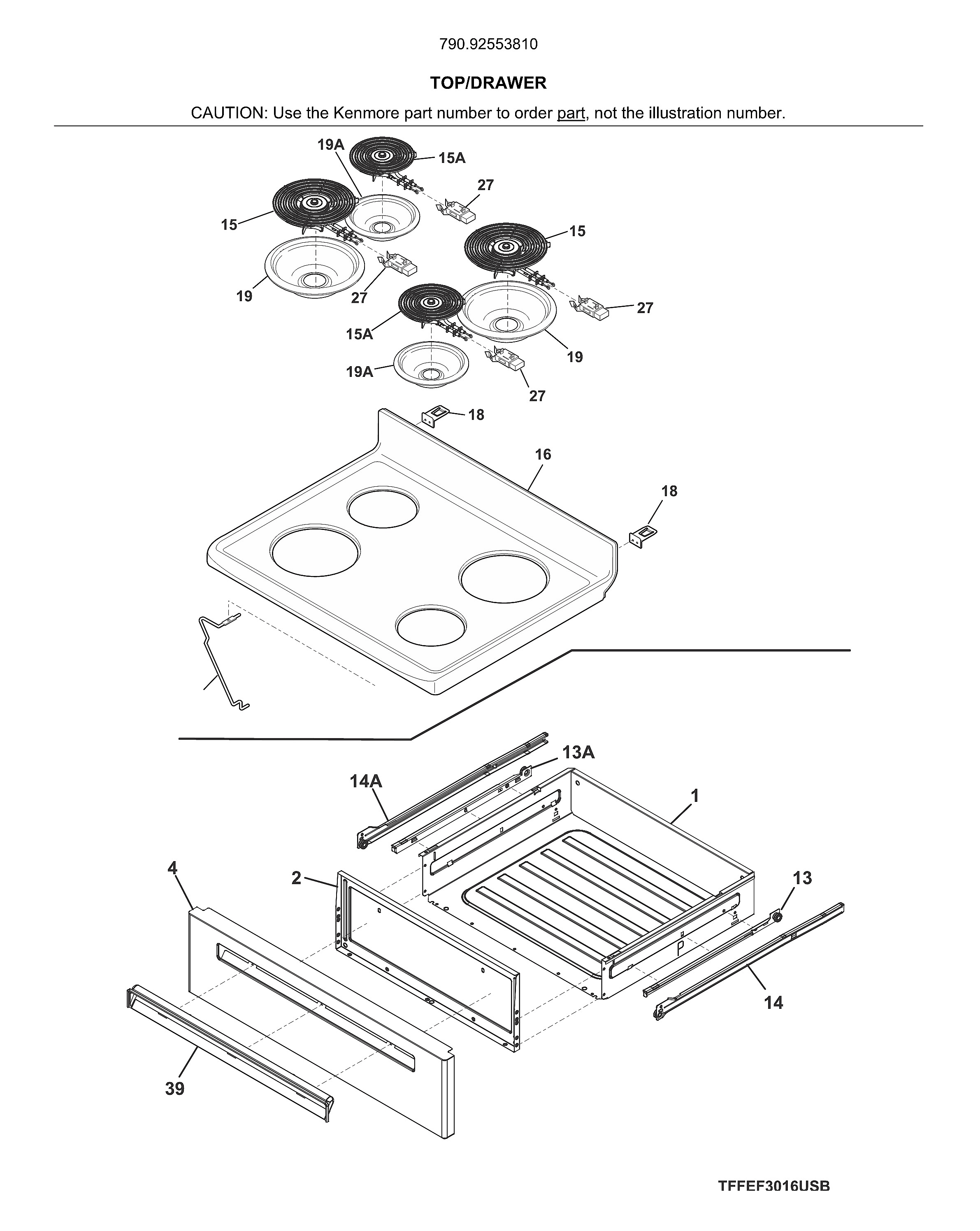 Kenmore 79092553810 top/drawer diagram