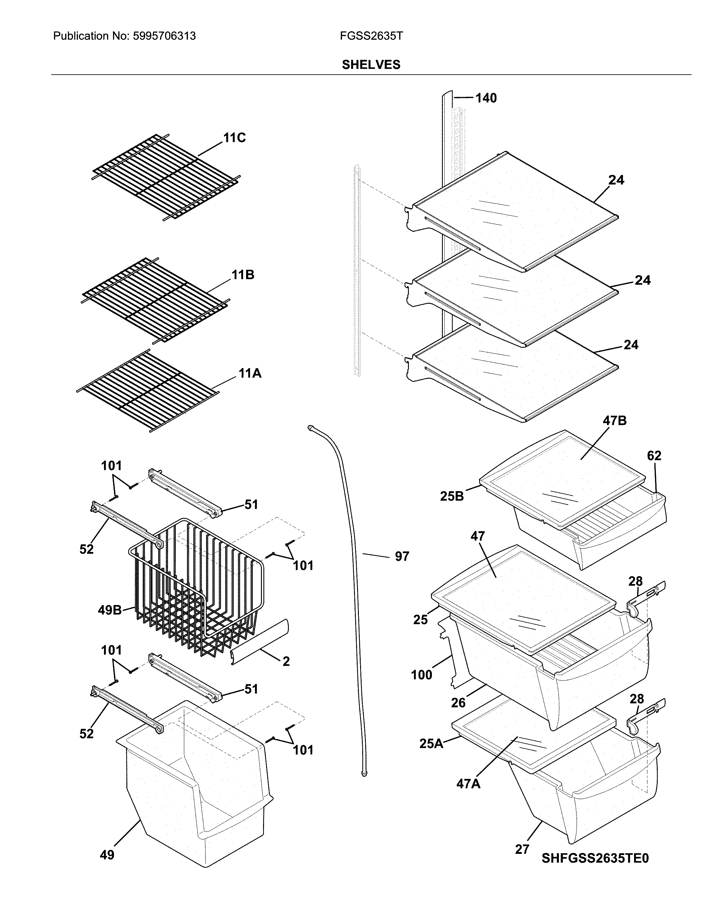 Frigidaire FGSS2635TP0 shelves diagram