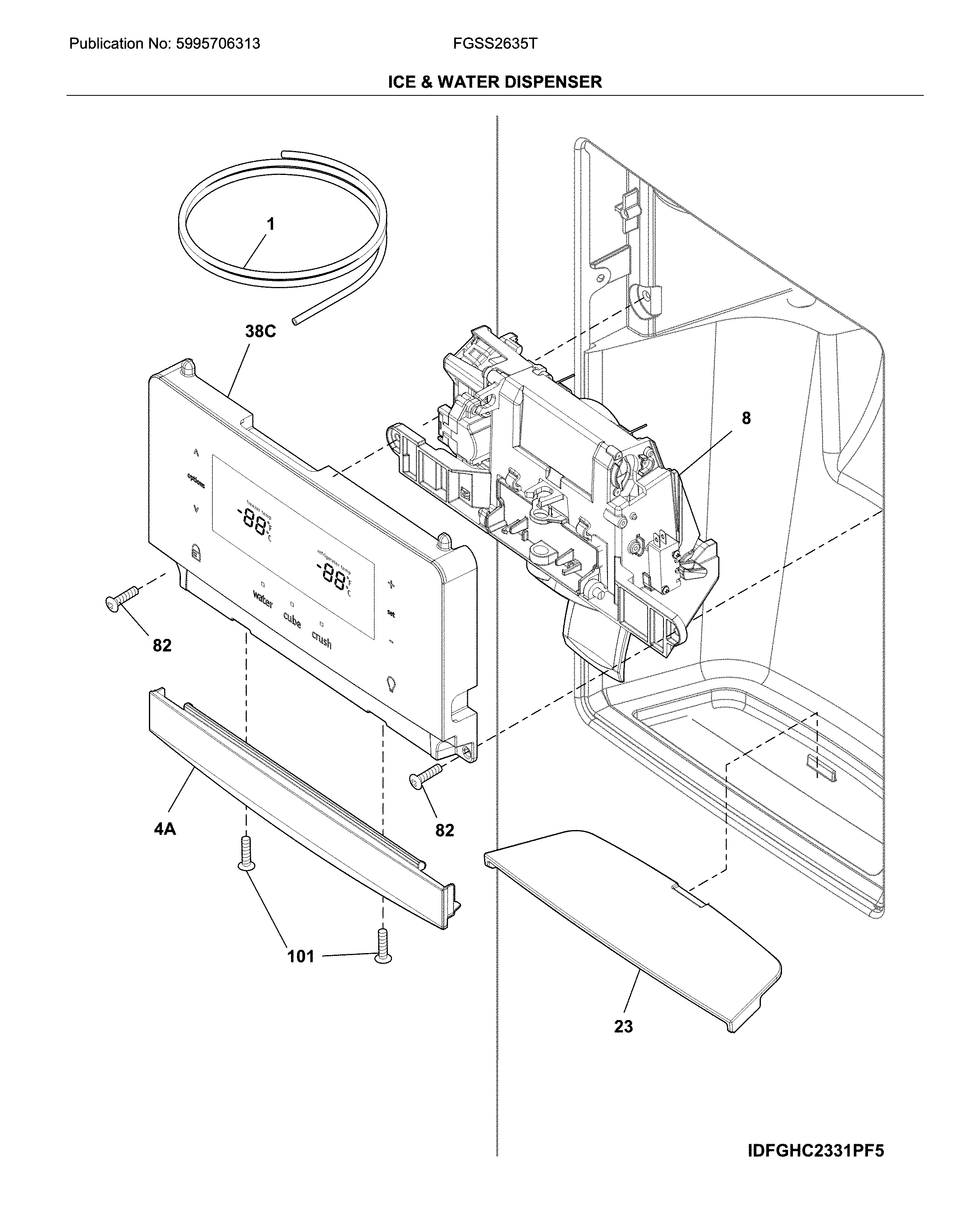 Frigidaire FGSS2635TP0 ice & water dispenser diagram