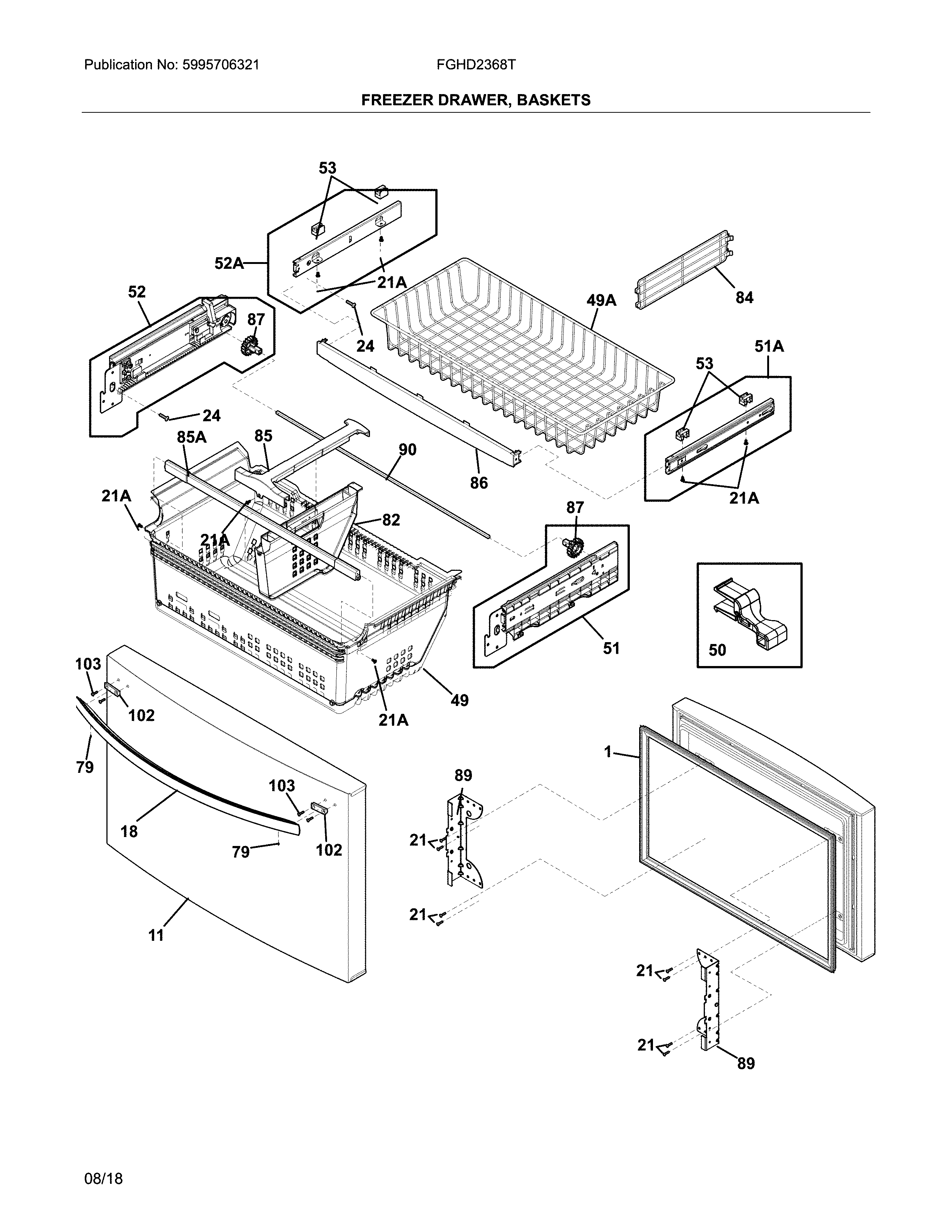 Frigidaire FGHD2368TF3 freezer drawer, baskets diagram