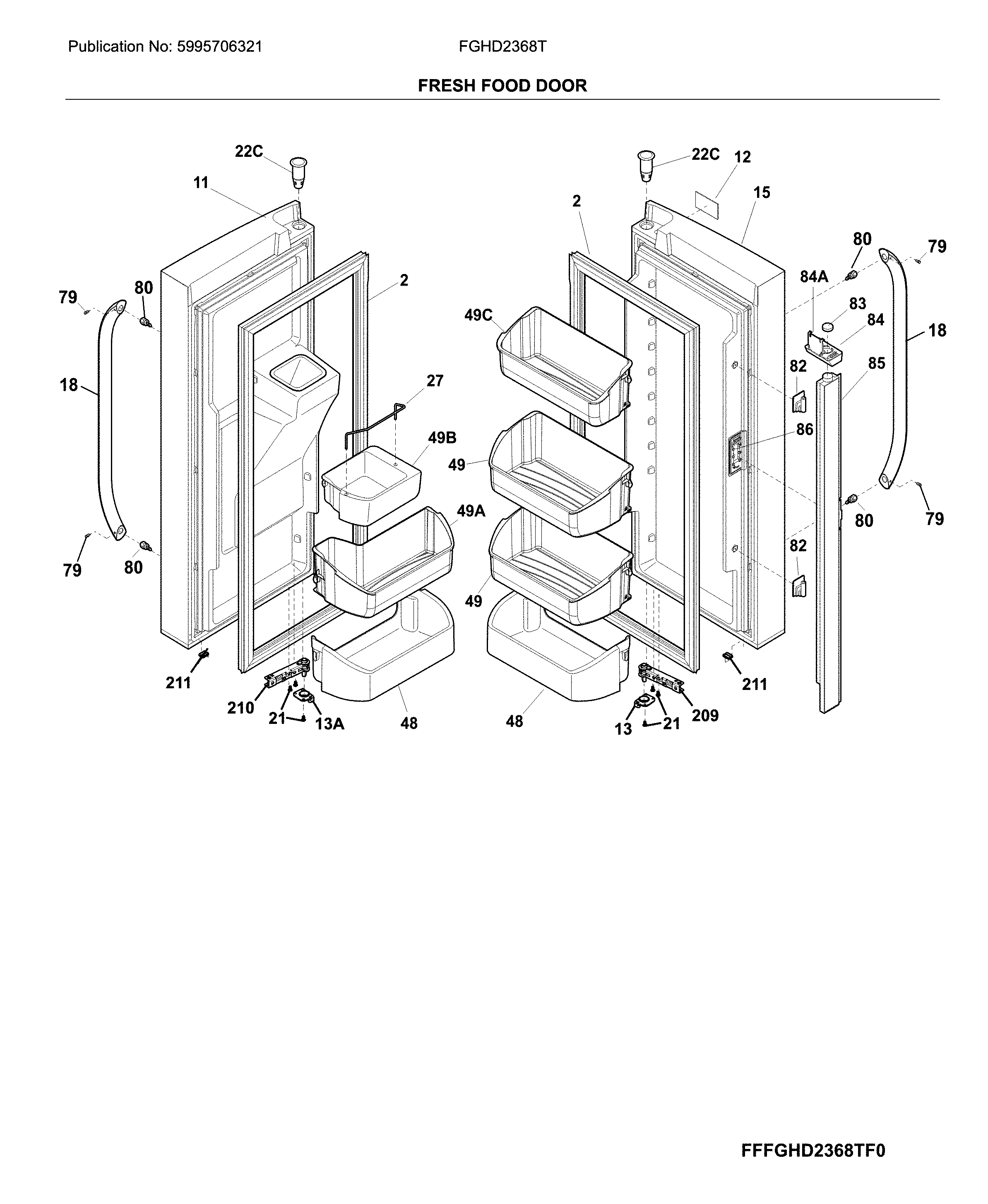 Frigidaire FGHD2368TF3 fresh food door diagram