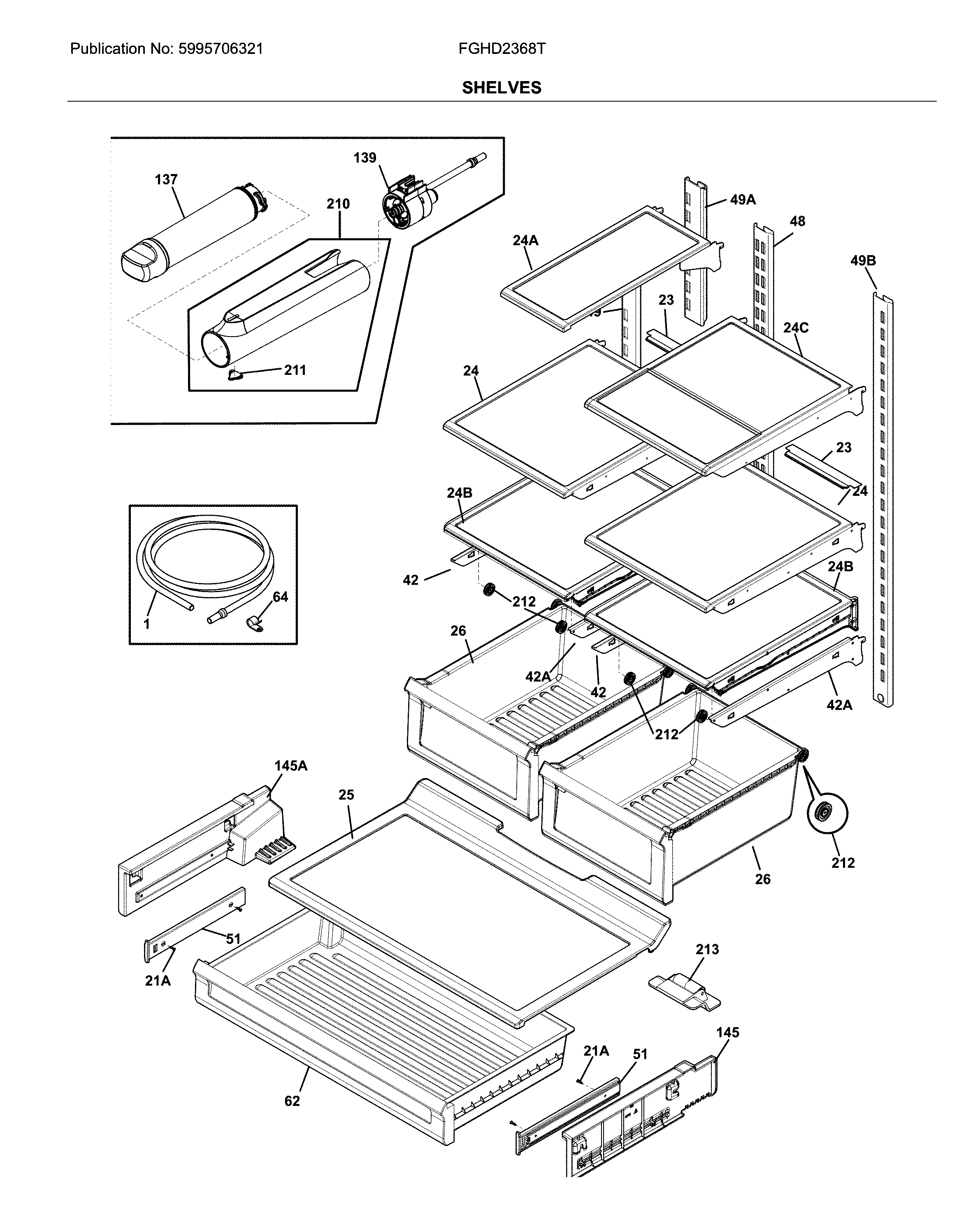 Frigidaire FGHD2368TF3 shelves diagram