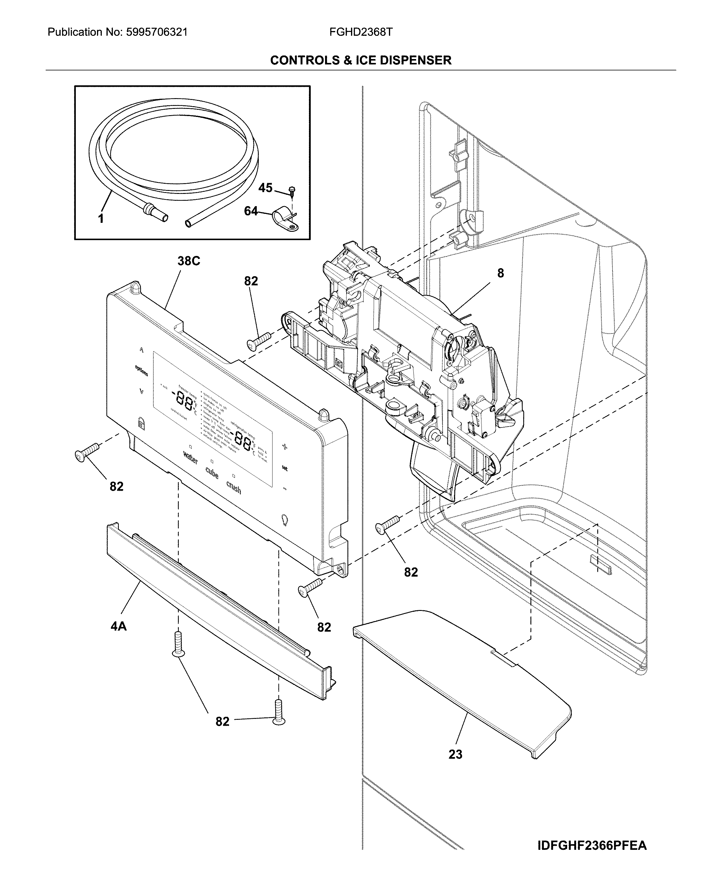 Frigidaire FGHD2368TF3 controls & ice dispenser diagram