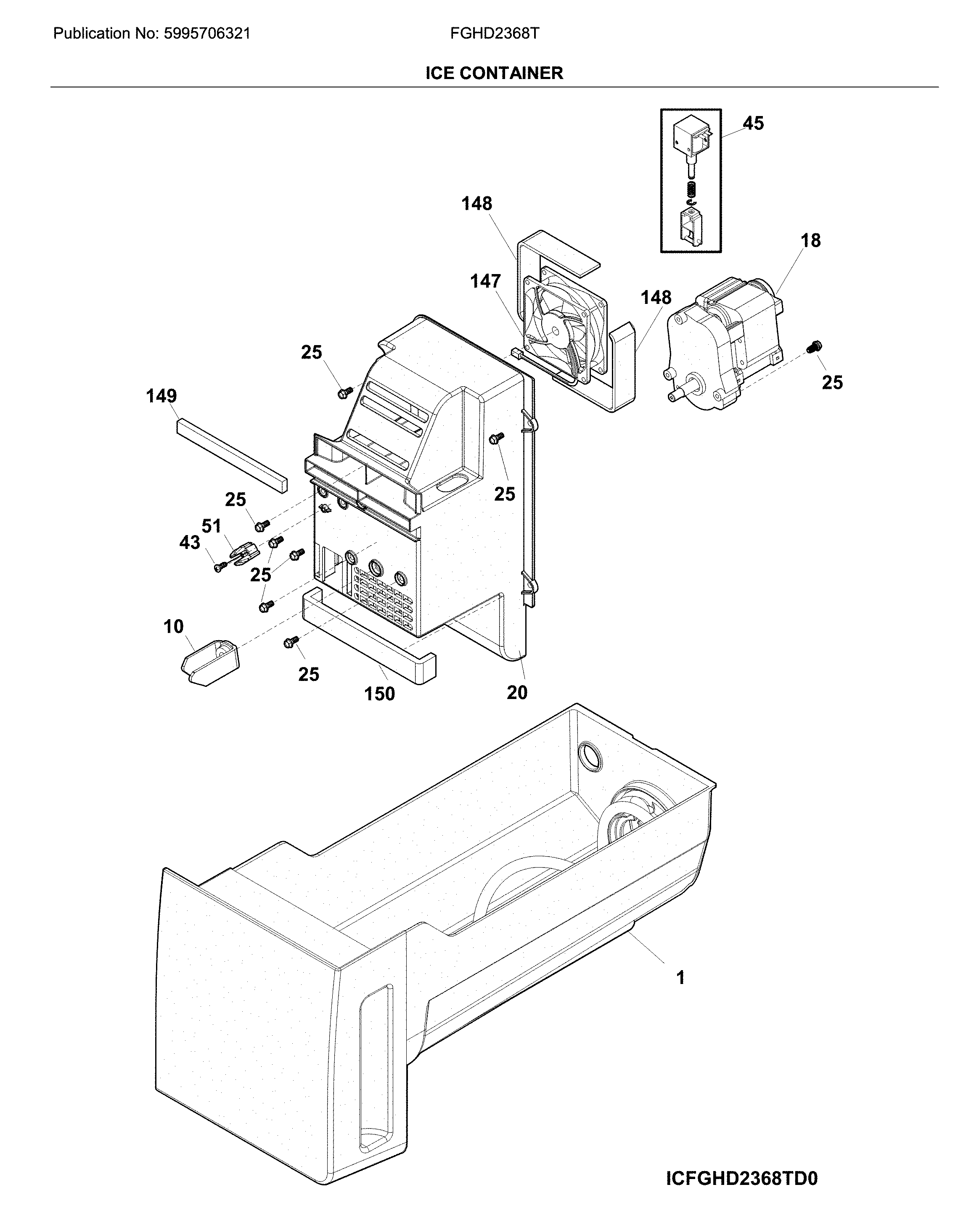 Frigidaire FGHD2368TF3 ice container diagram