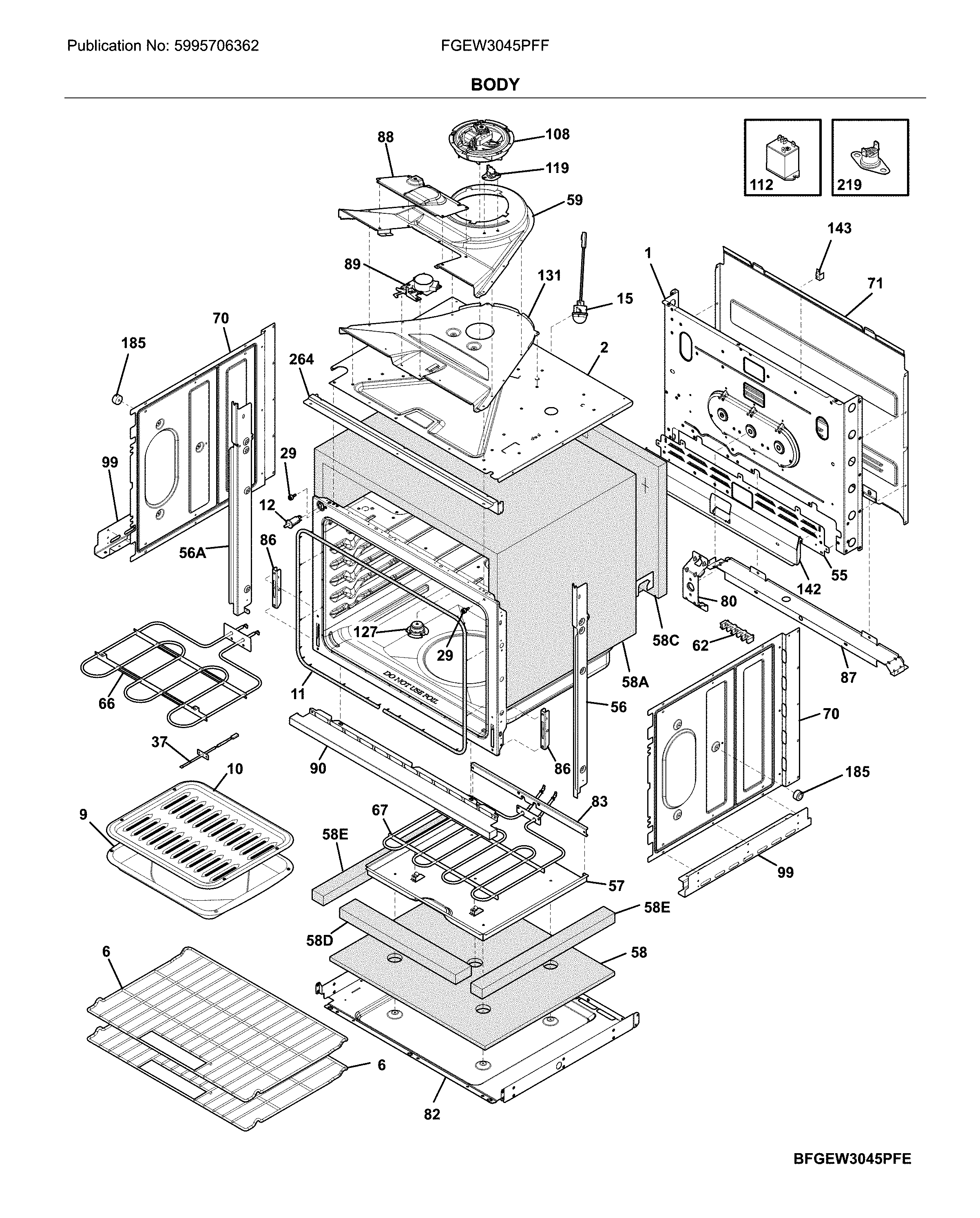 Frigidaire FGEW3045PFF body diagram