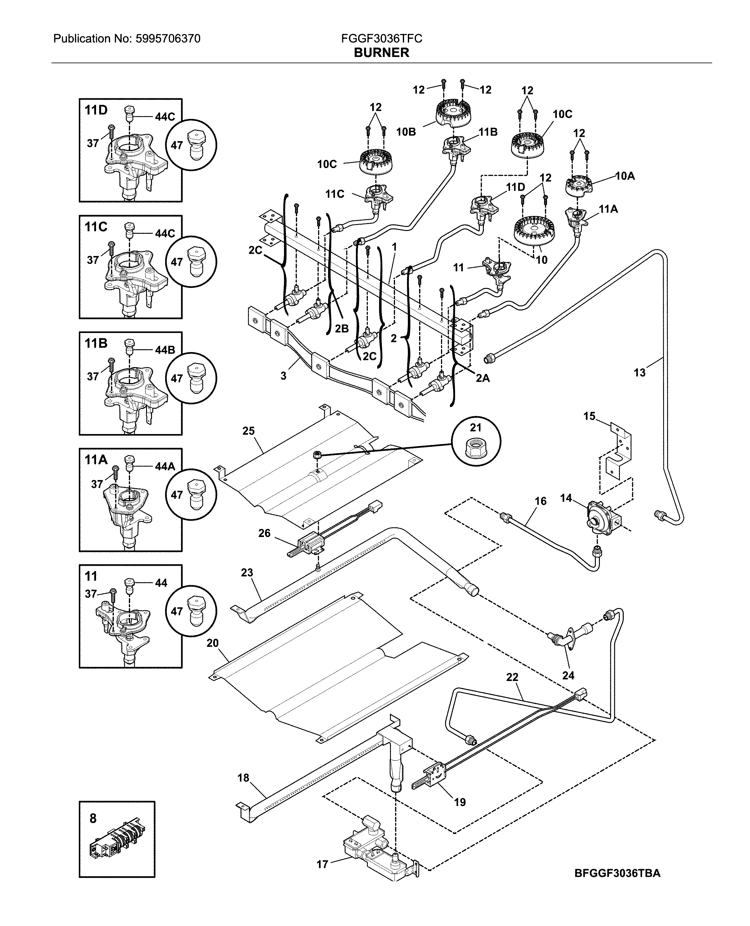 Frigidaire FGGF3036TFC burner diagram