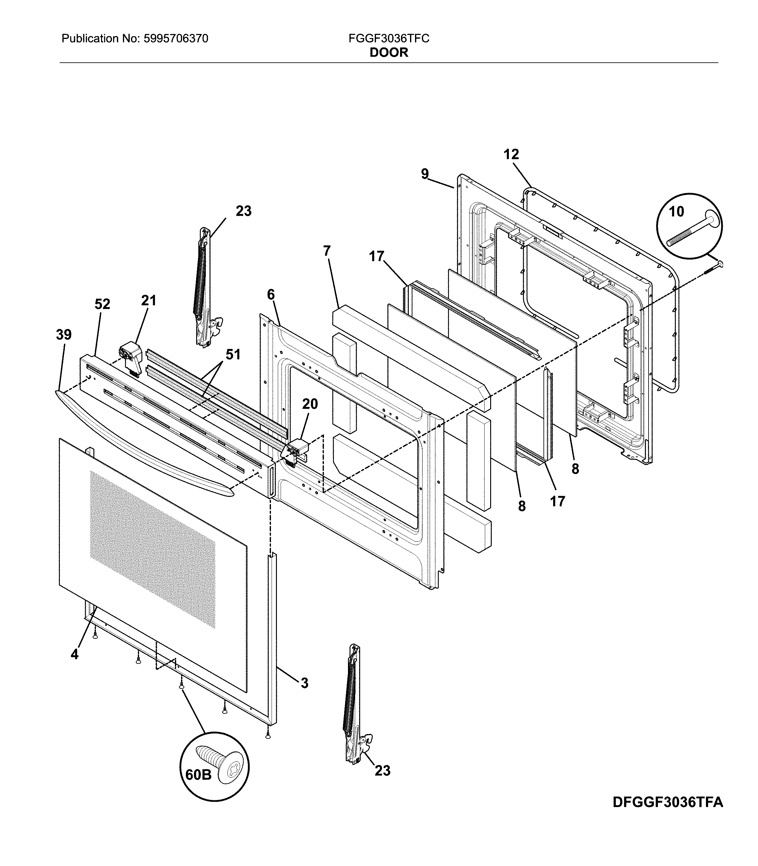 Frigidaire FGGF3036TFC door diagram
