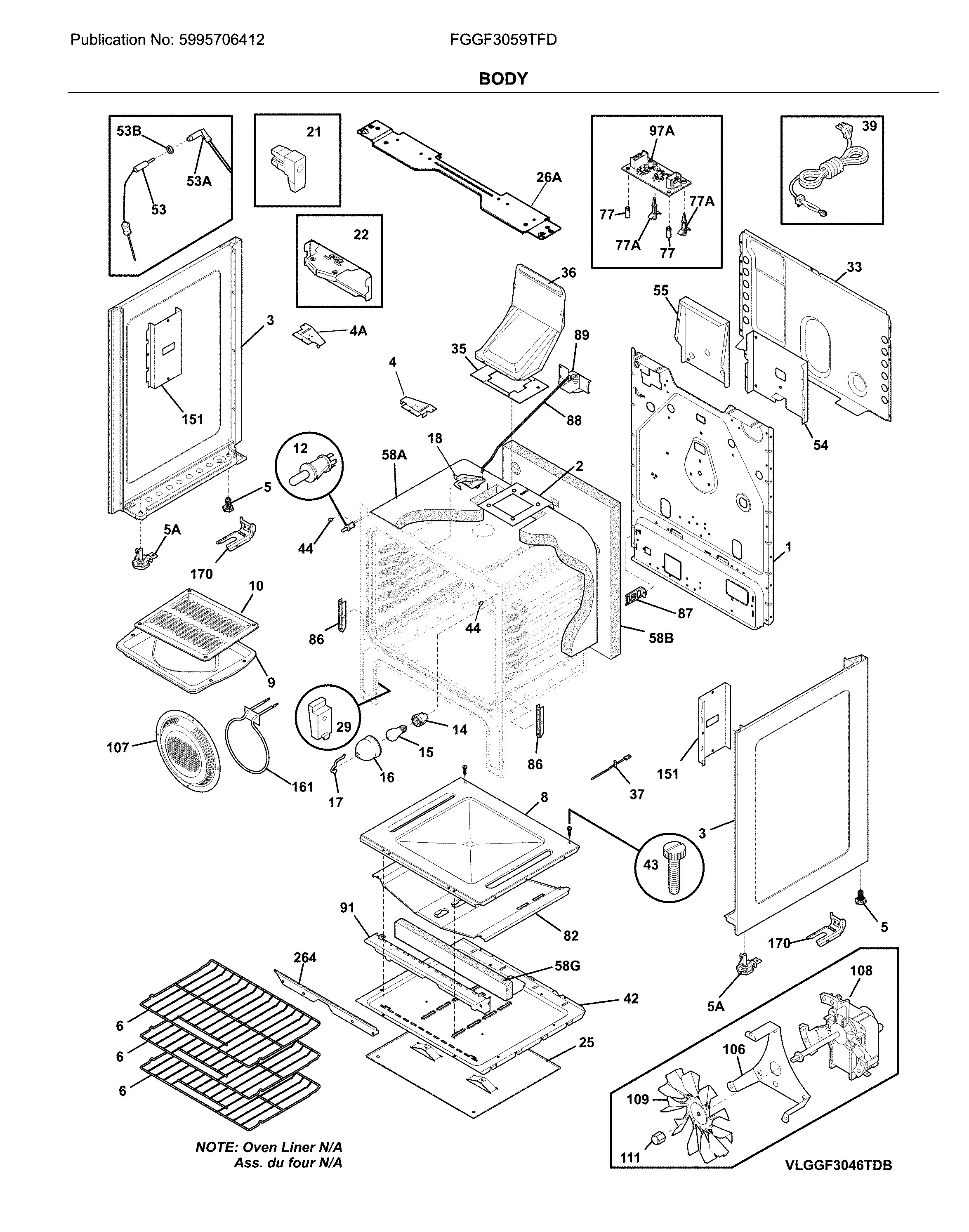 Frigidaire FGGF3059TFD body diagram