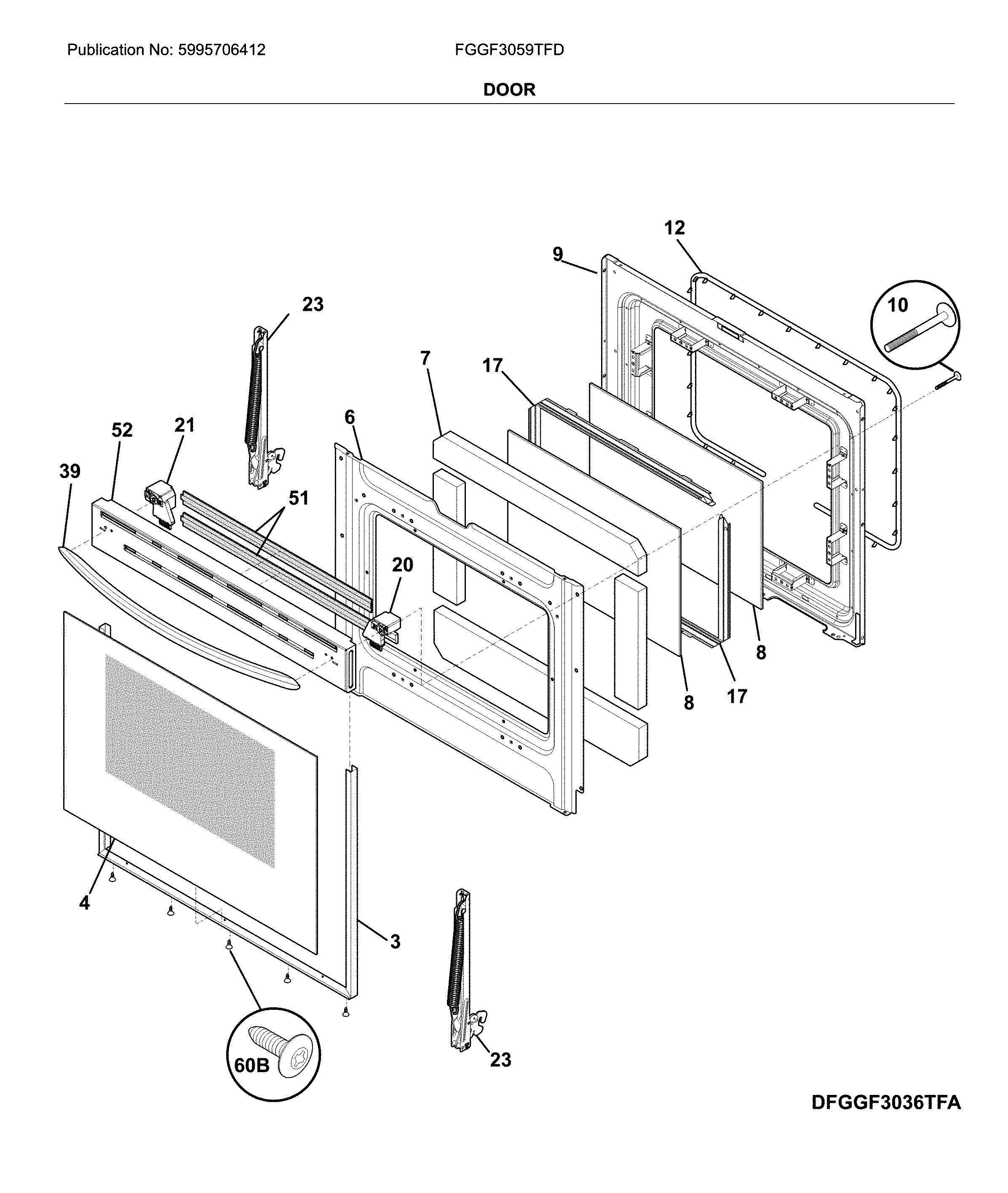 Frigidaire FGGF3059TFD door diagram