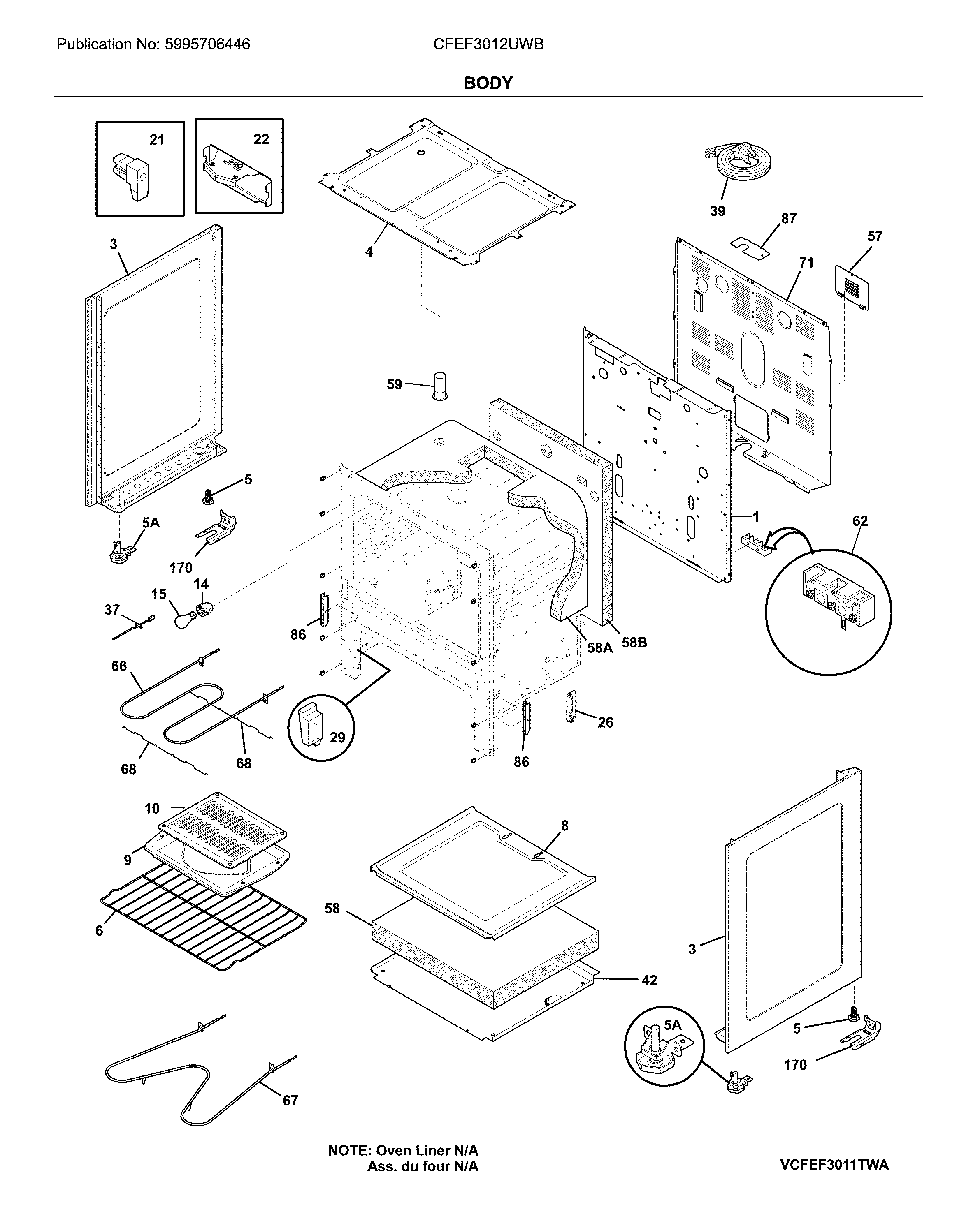 Frigidaire CFEF3012UWB body diagram