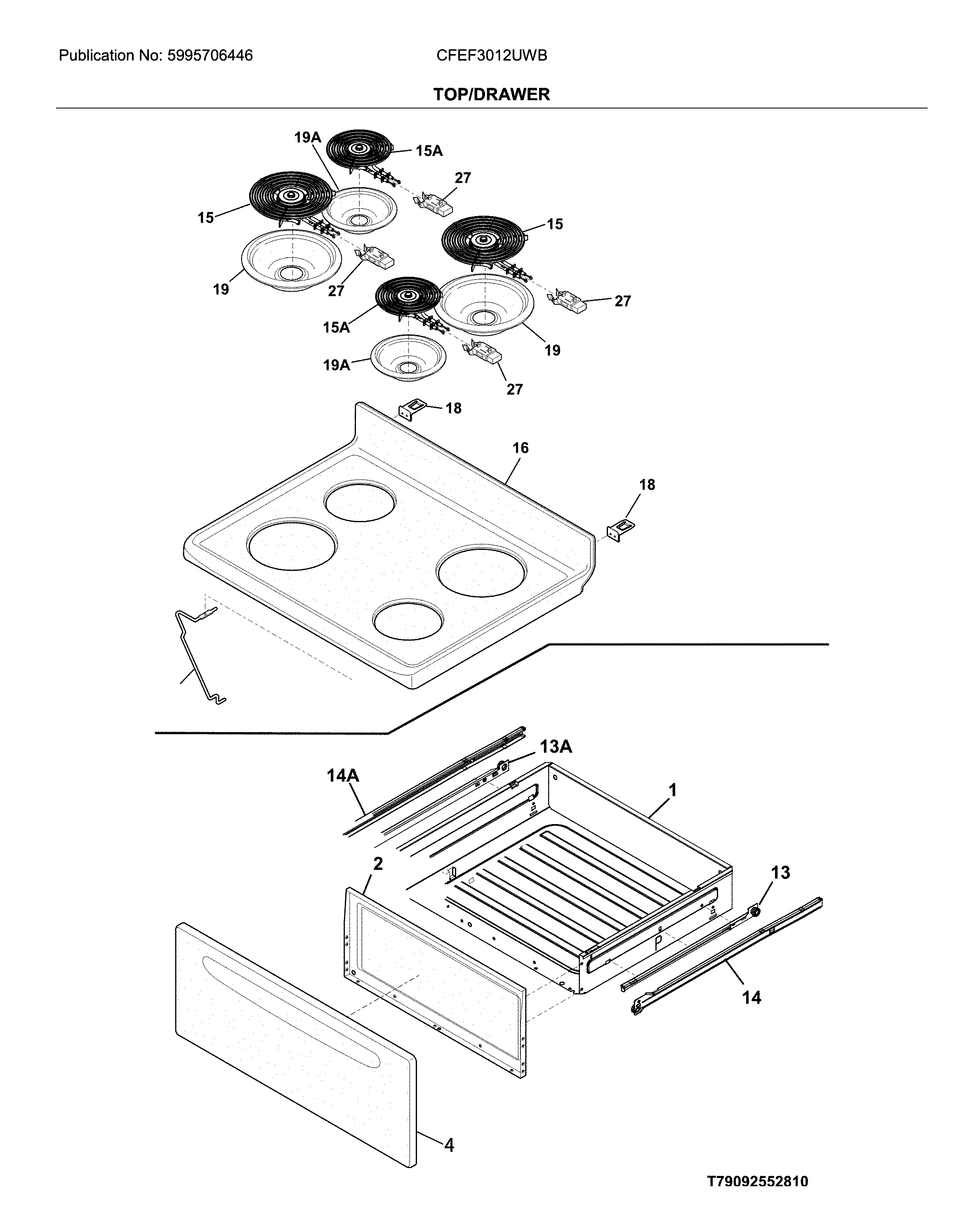 Frigidaire CFEF3012UWB top/drawer diagram