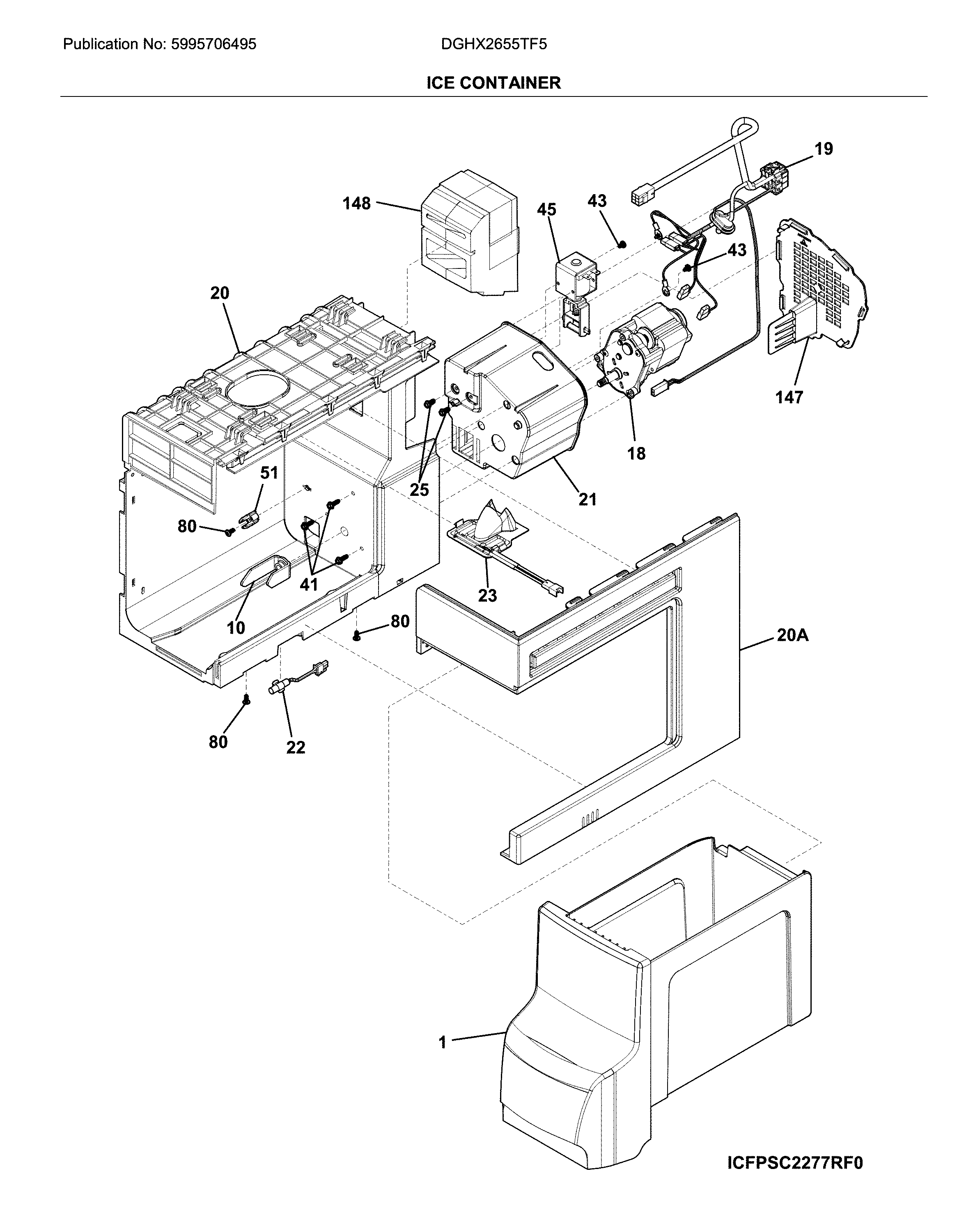 Frigidaire DGHX2655TF5 ice container diagram
