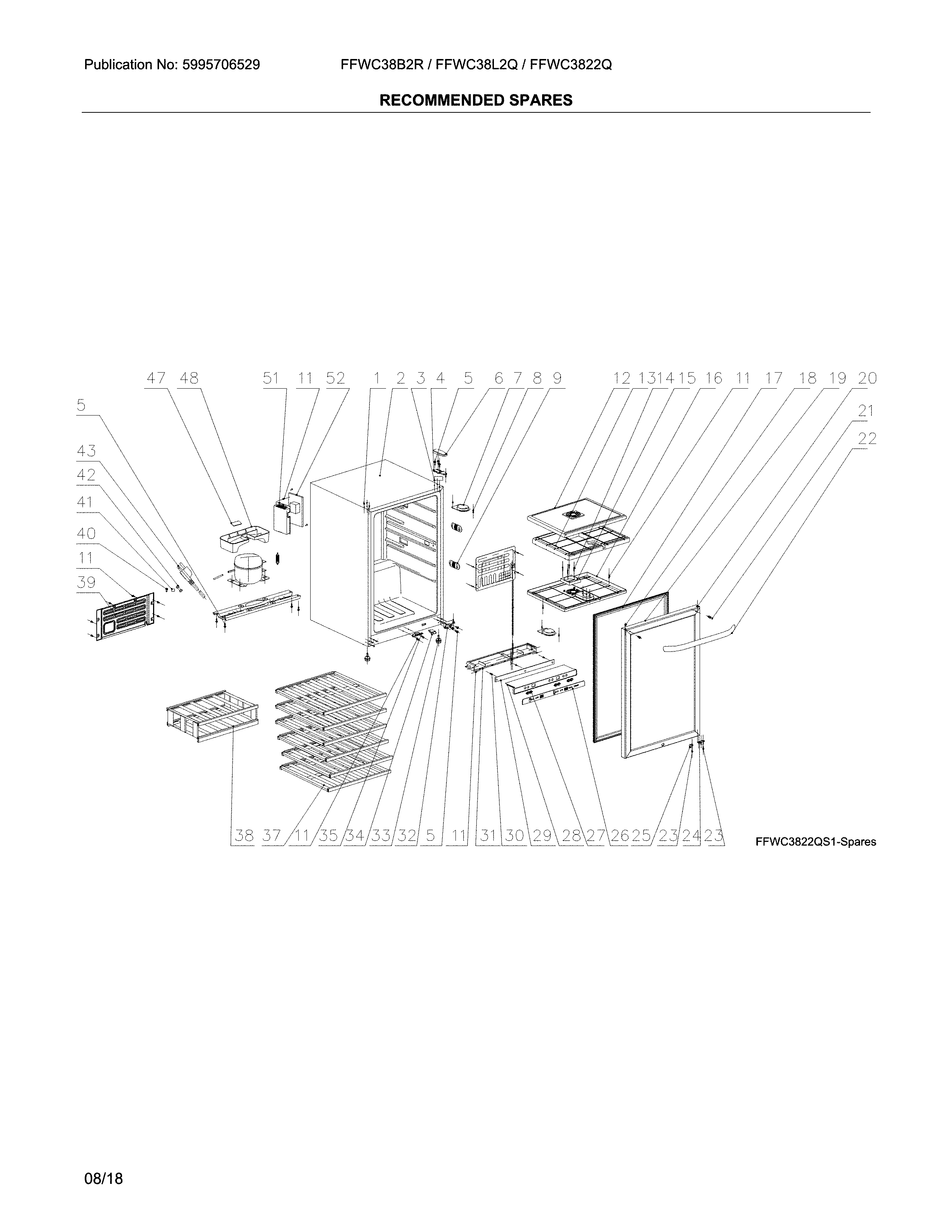 Frigidaire FFWC38L2QS1 recommended spare parts diagram