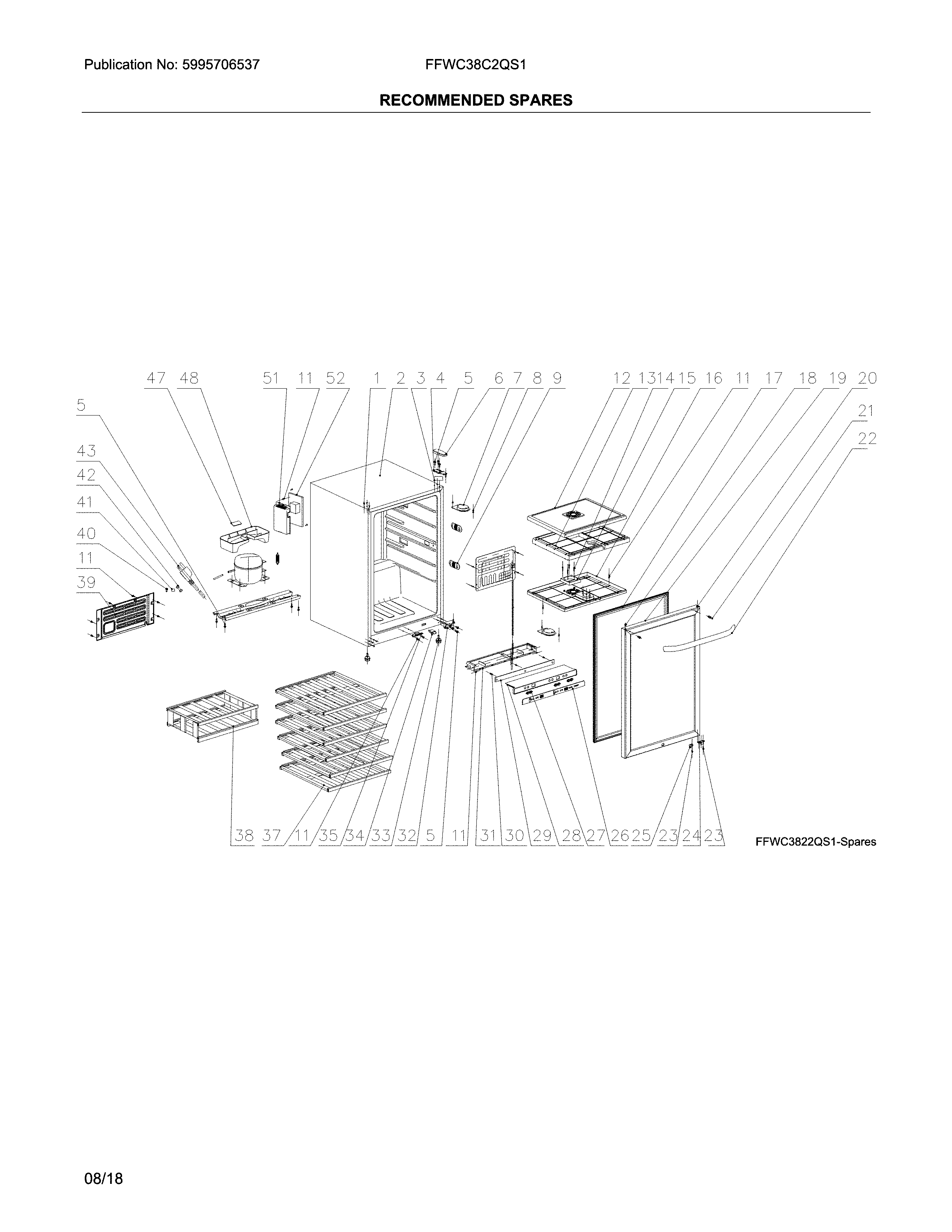 Frigidaire FFWC38C2QS1 recommended spare parts diagram