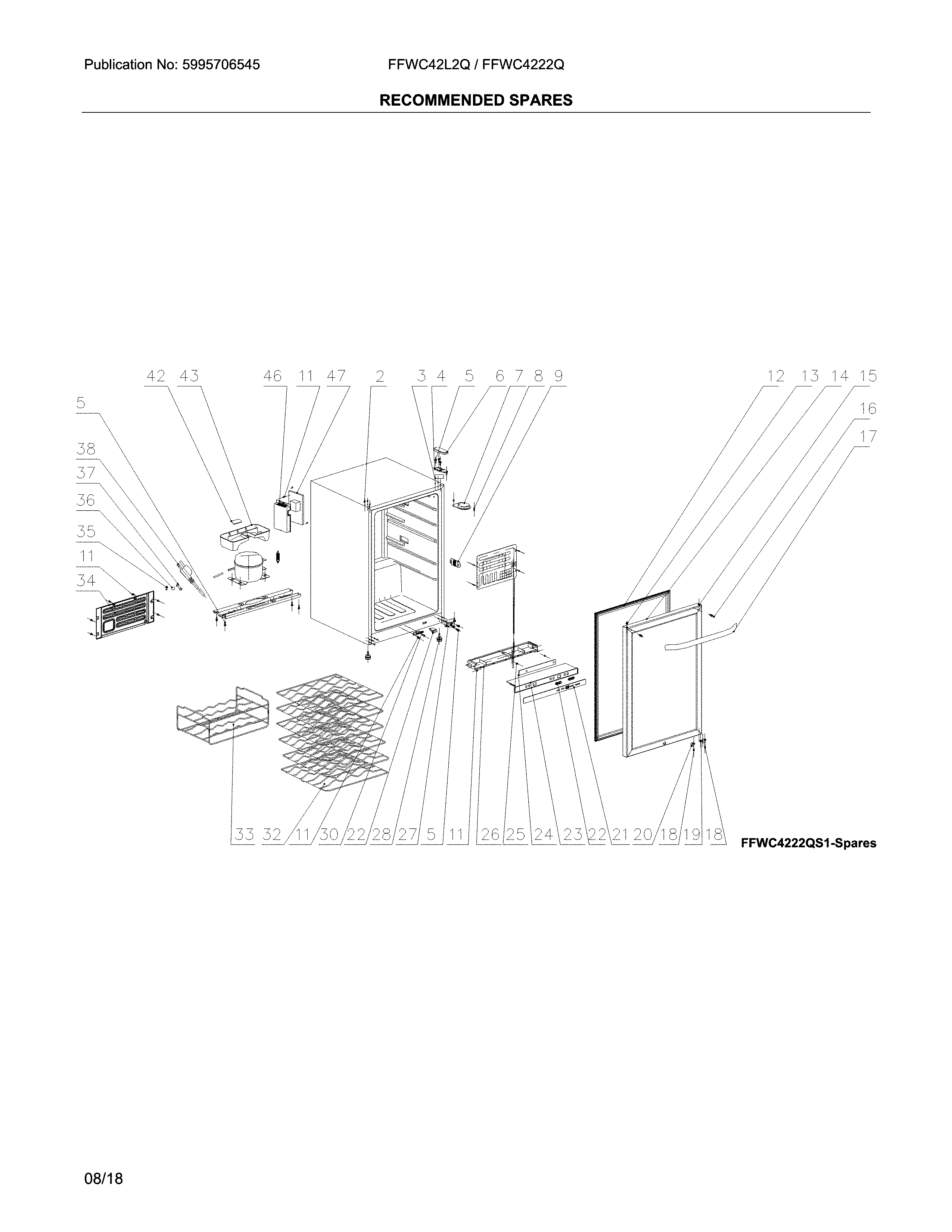 Frigidaire FFWC4222QS1 recommended spare parts diagram