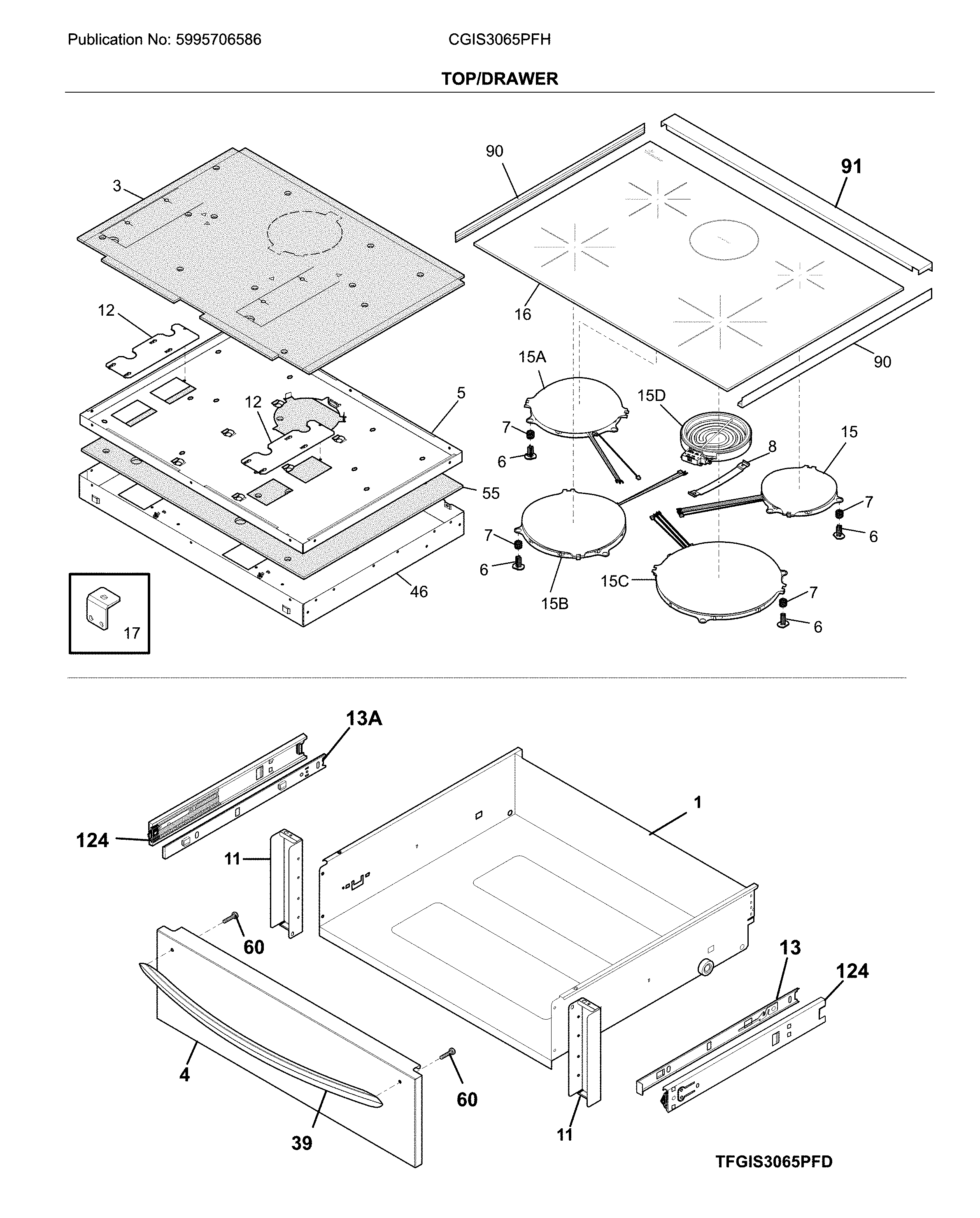 Frigidaire CGIS3065PFH top/drawer diagram