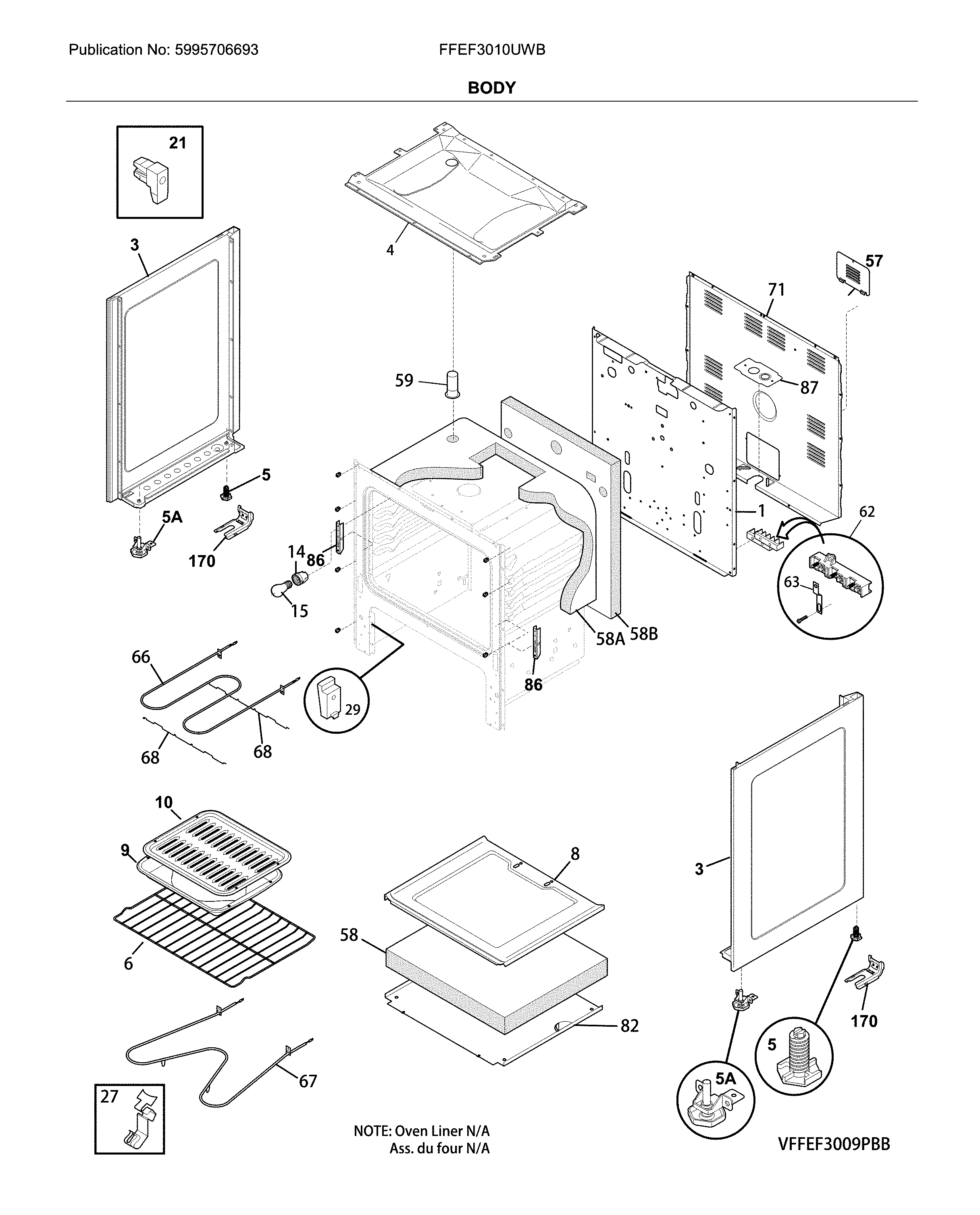 Frigidaire FFEF3010UWB body diagram