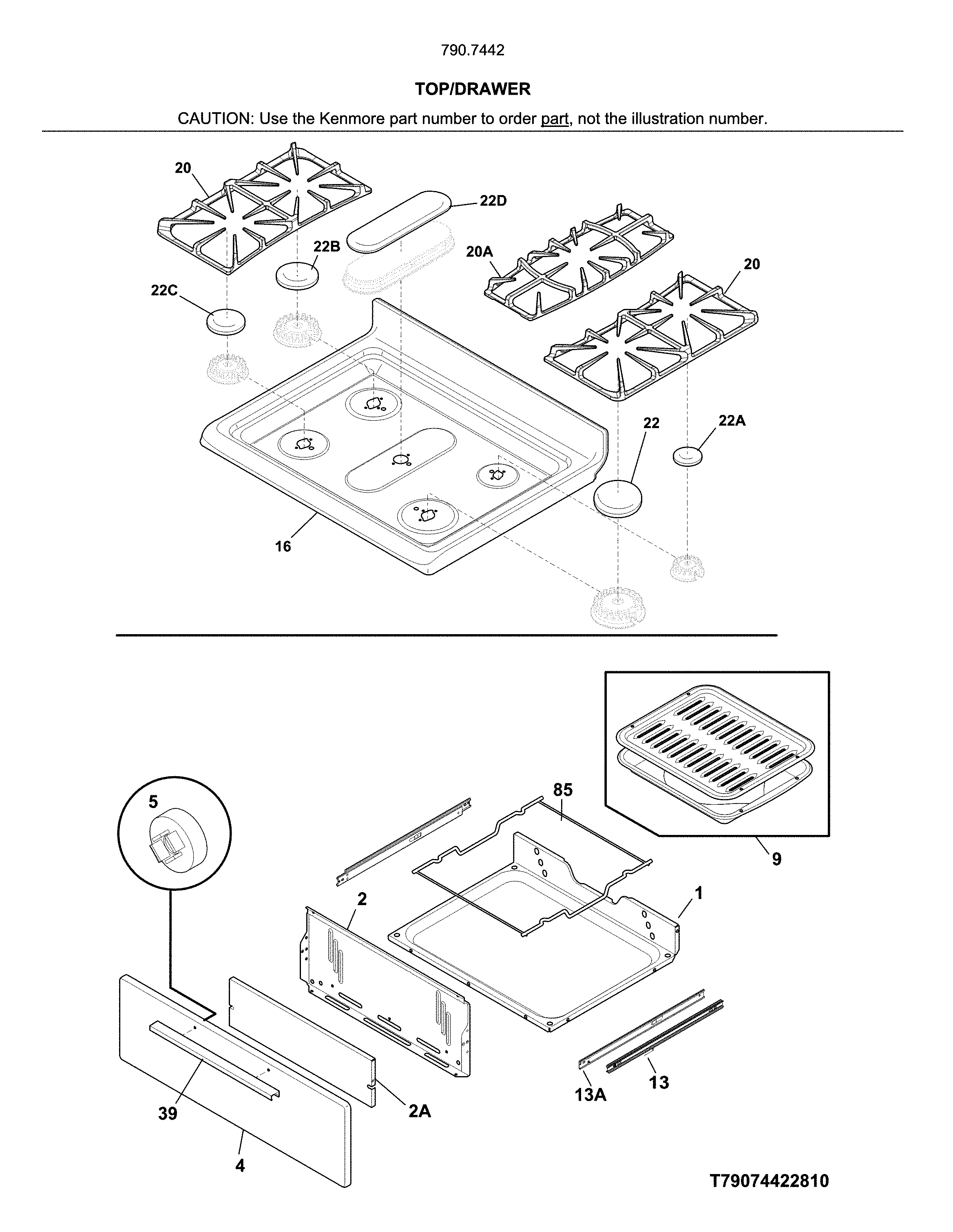 Kenmore 79074429810 top/drawer diagram