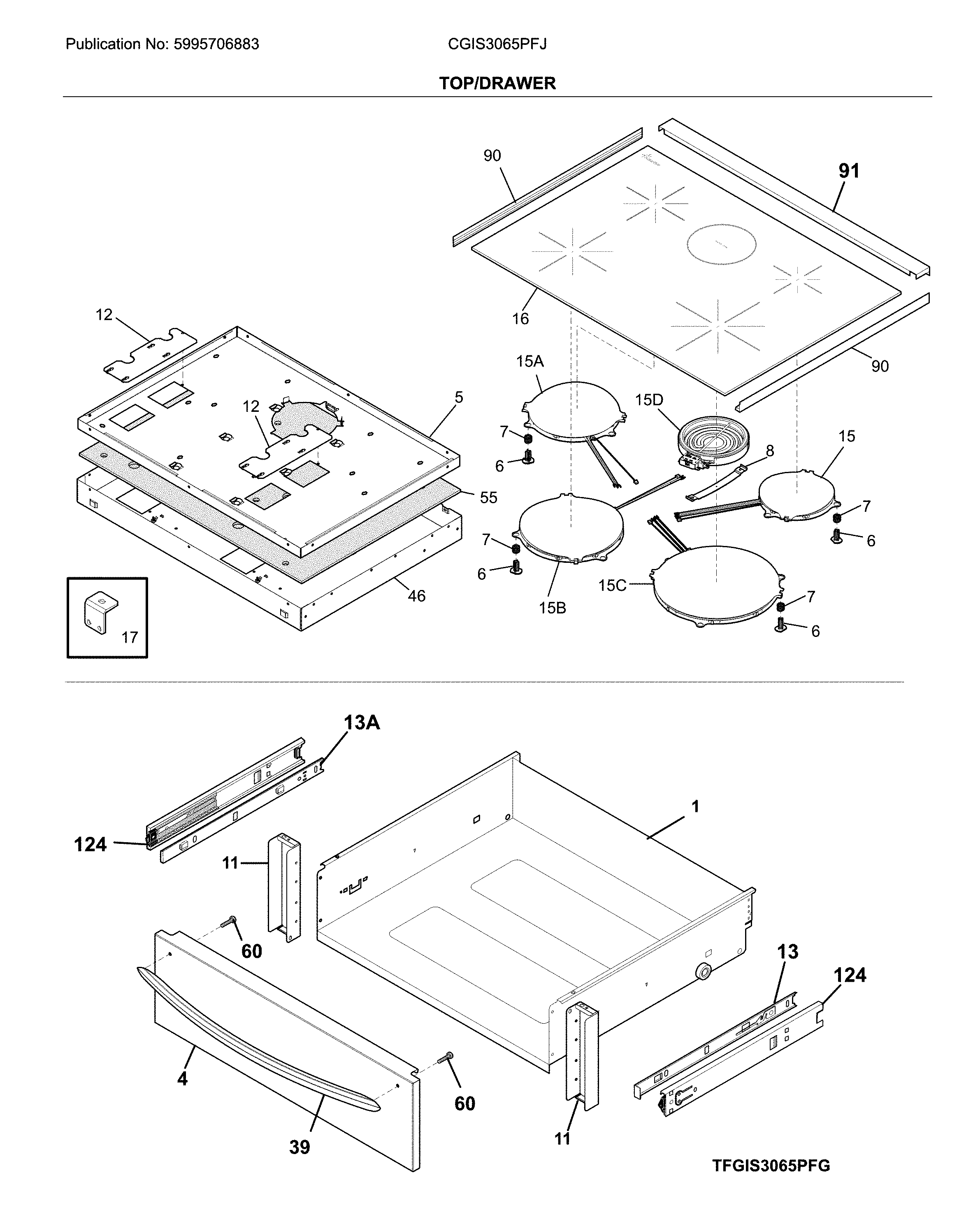Frigidaire CGIS3065PFJ top/drawer diagram