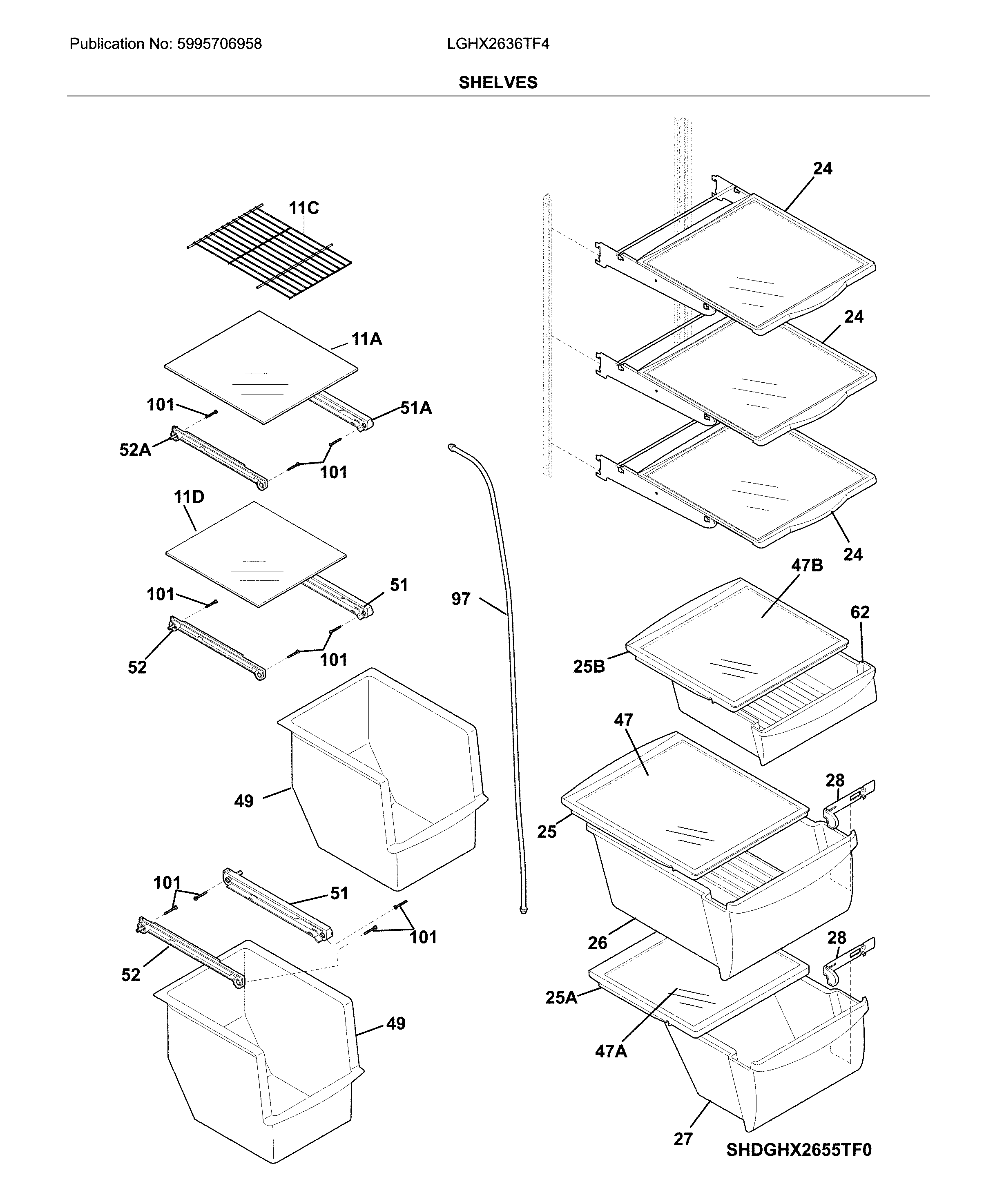 Frigidaire LGHX2636TF4 shelves diagram