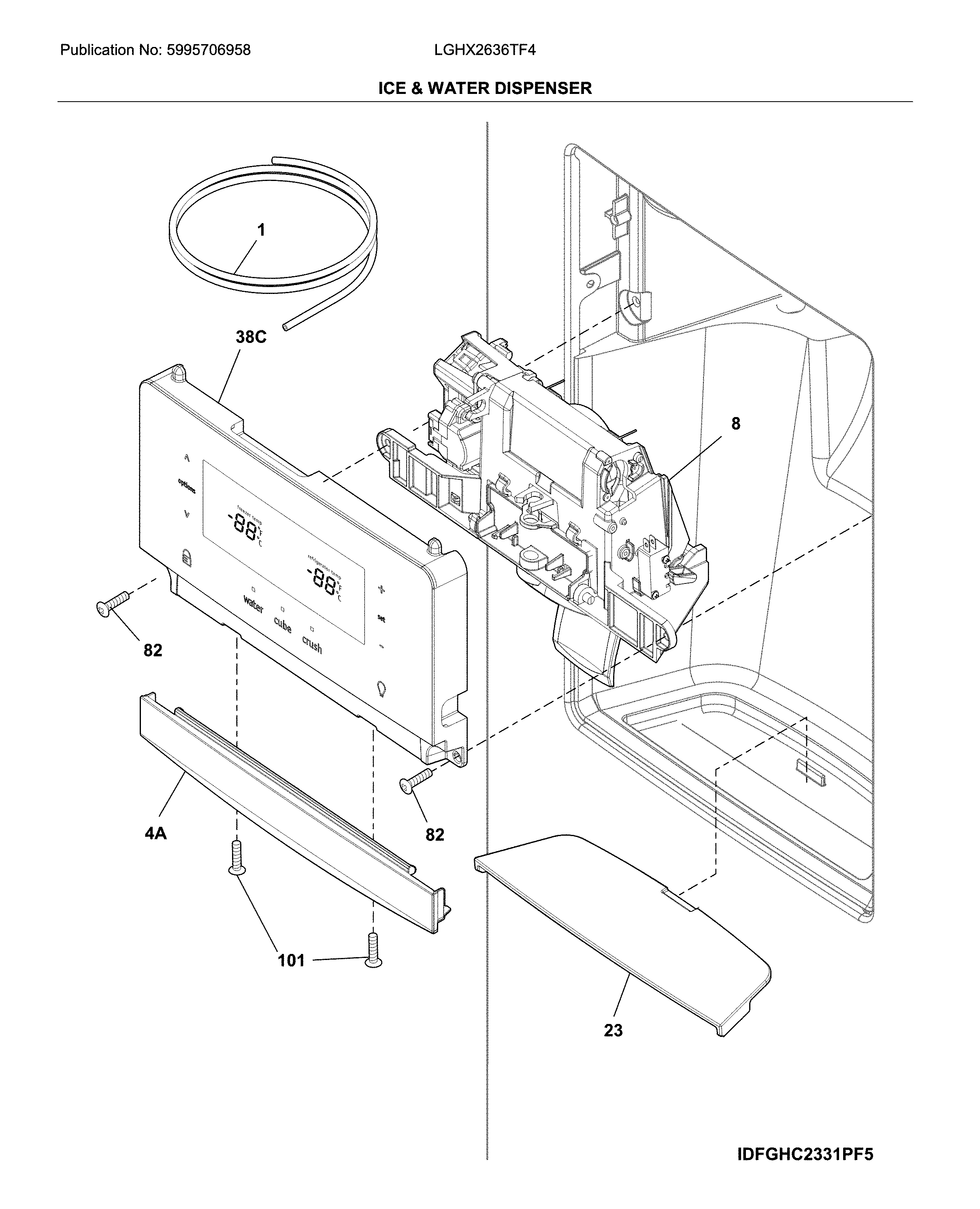 Frigidaire LGHX2636TF4 ice & water dispenser diagram